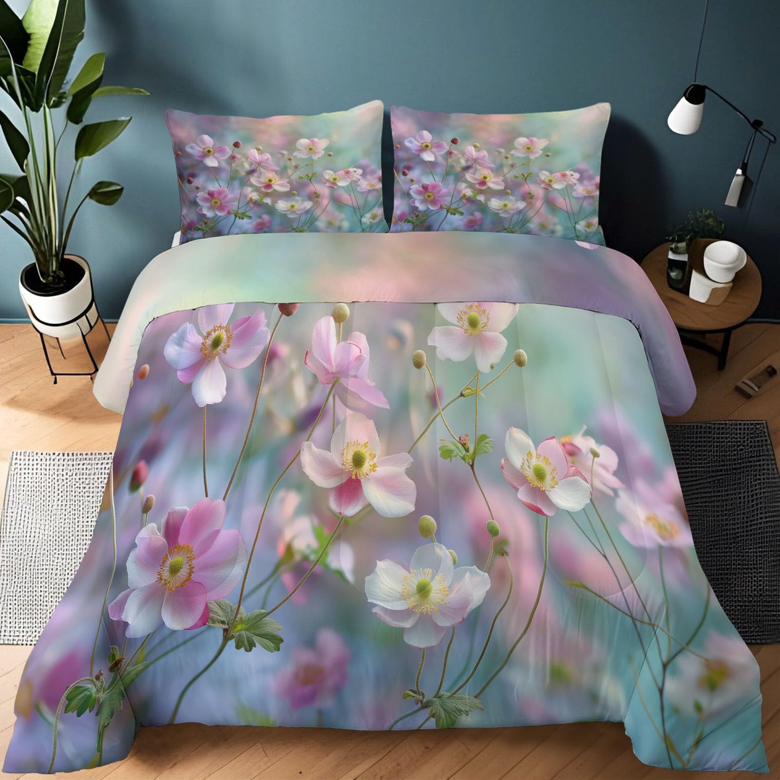 CozyRest Edredon Relleno nordico Cama Infantil Algodón - Floral Encantador Rústico Cama 105 - Bebe rellena Juego de Manta 200x200 cm con Almohada 50 x 75 cm por niños e niñas