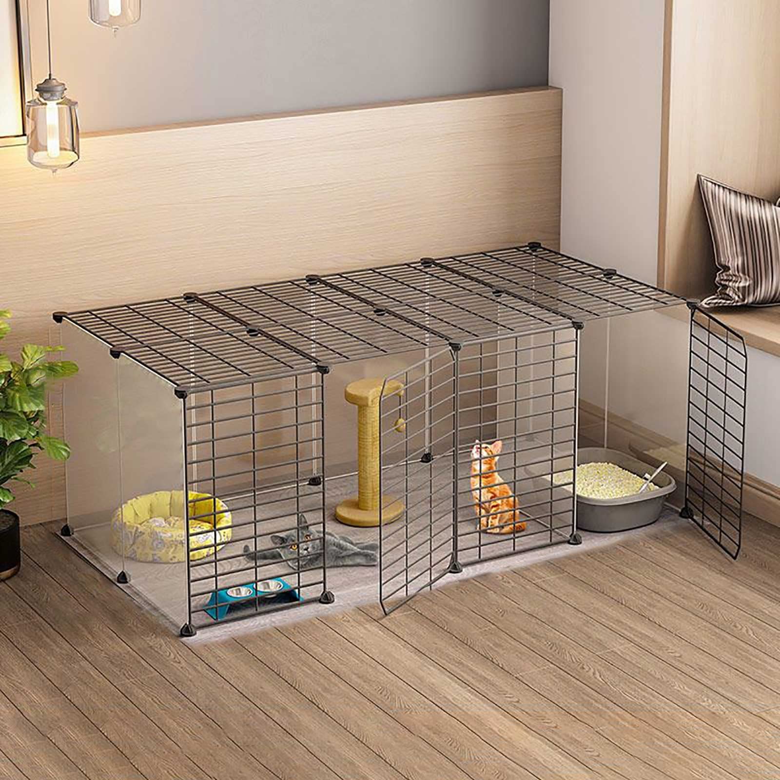 Cage pour chat avec enclos intérieur détachable et niche en métal