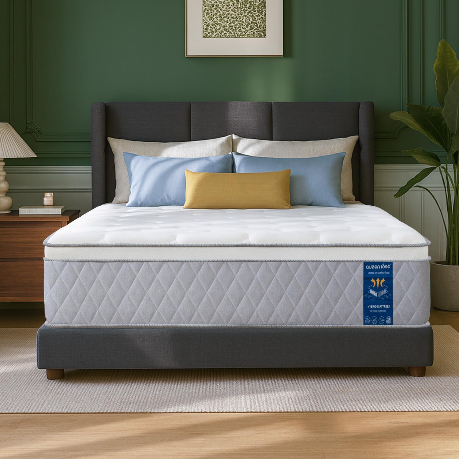 Queen Size Mattress, 14 Inch Hybrid Mattress in a Box, Comfort & Pressure Relief, 5-Zone, Adaptive Memory Foam & Contouring Individual Spring, Medium Firm Support, Cool & Breathable, Fiberglass-Free