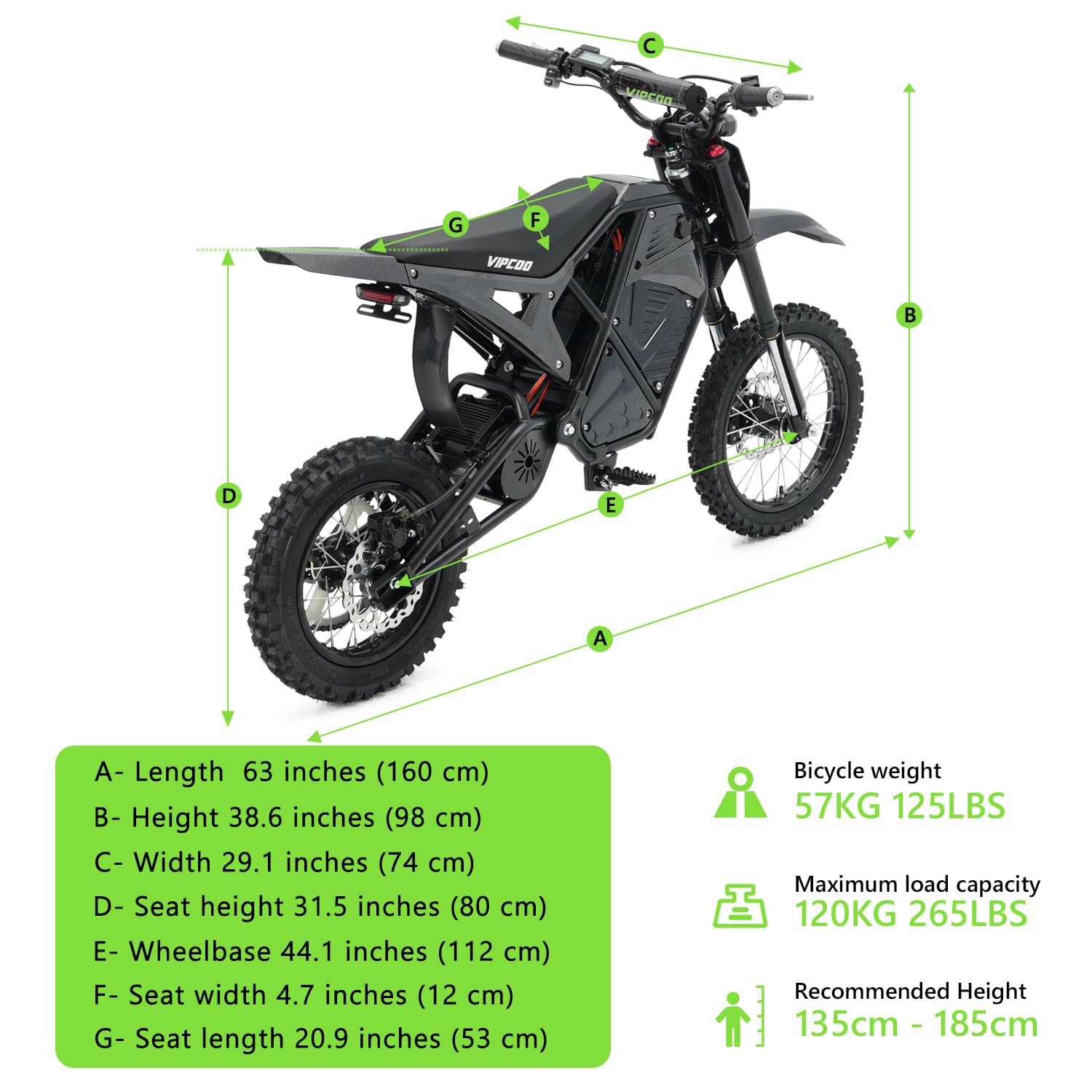 iENYRID Bicicleta electrica Batería 48V23AH,Autonomía 40-70km,VIPCOO H3 Moto Cross Eléctrica para Adolescentes/Adultos,Frenos Hidráulicos Dobles y Suspensión Total,Edad Recomendada ≥13