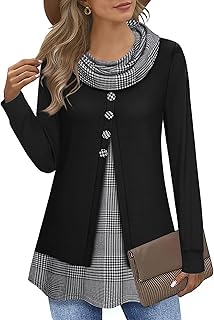 Datuhao Women's Tunic, Long Sleeve, Elegant, 2-in-1 Pullover, Long Sweatshirt, Shawl Collar, Patchwork Jumper