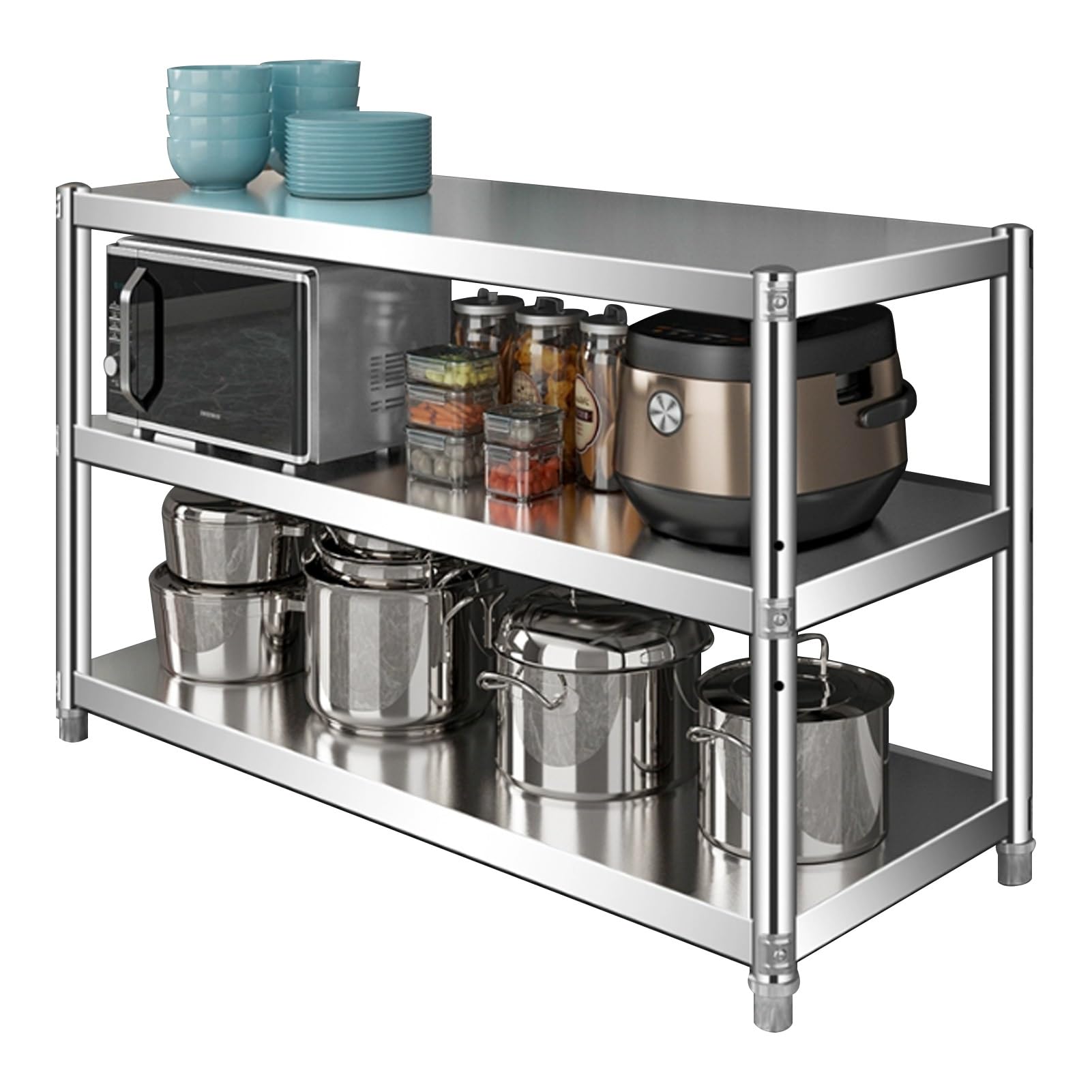 3-poziomowa metalowa półka łazienkowa regulowany stojak do przechowywania ze stali nierdzewnej do spiżarni kuchennej domu i biura (90 x 30 x 80 cm) - solidne i stylowe samodzielne rozwiązanie do