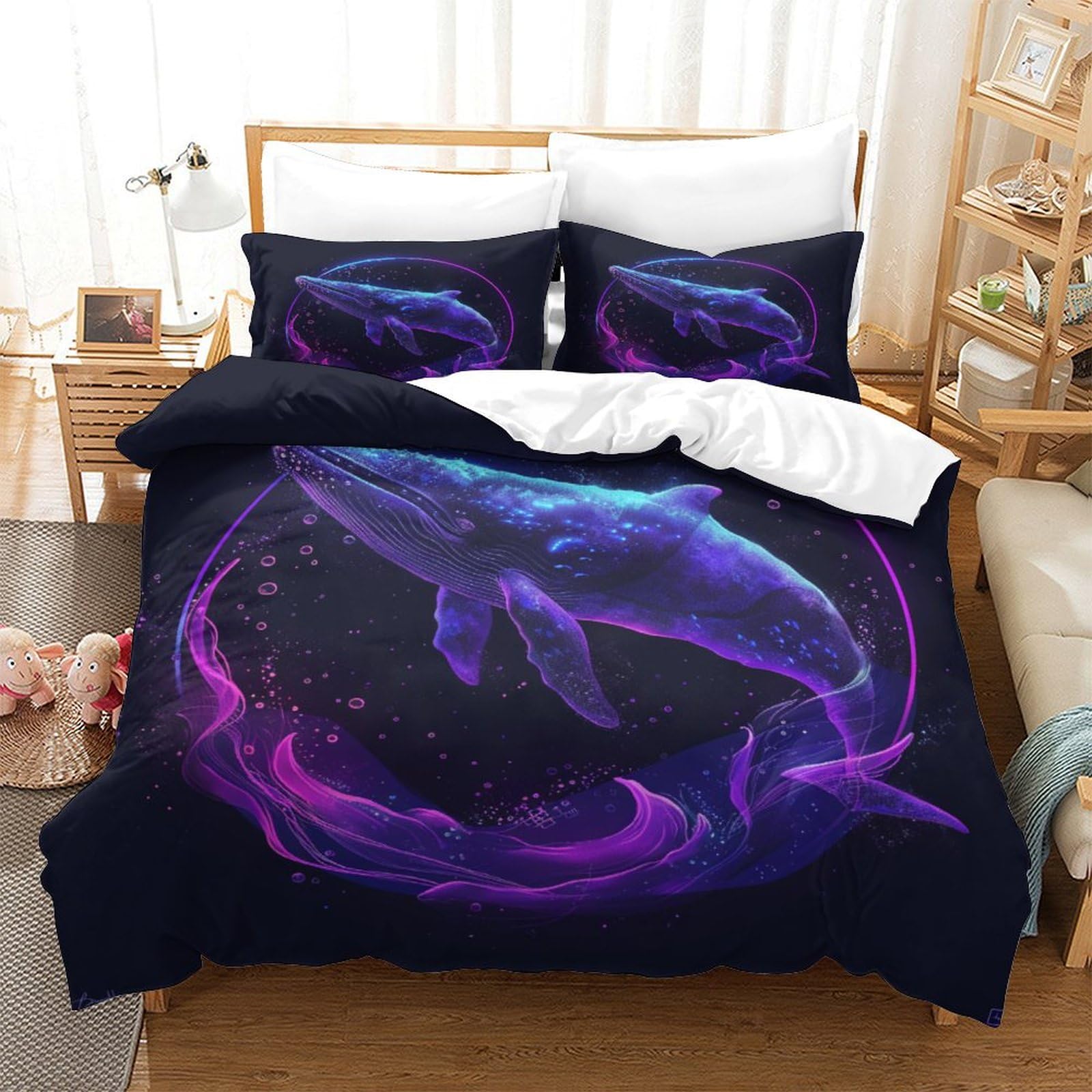 Parure de lit baleine 3D en microfibre respirante et super douce pour un sommeil réparateur