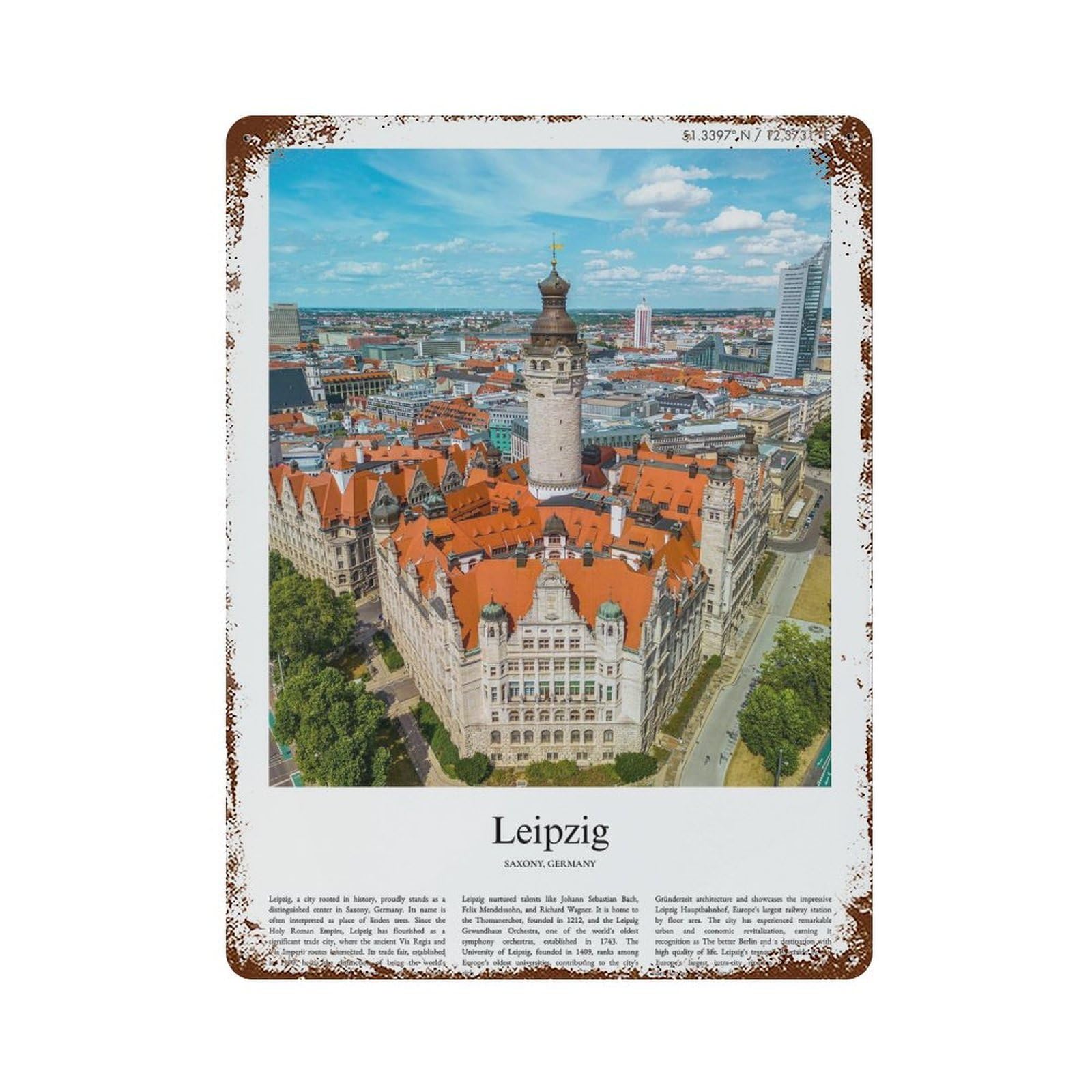 xiaoxiaoshen Leipzig Saxony, Germany City Scenery Wall Decor Art Metal Tin Poster Modern Home Decor Art Home Bar Shop Decorations Vintage Sign 40x30cm