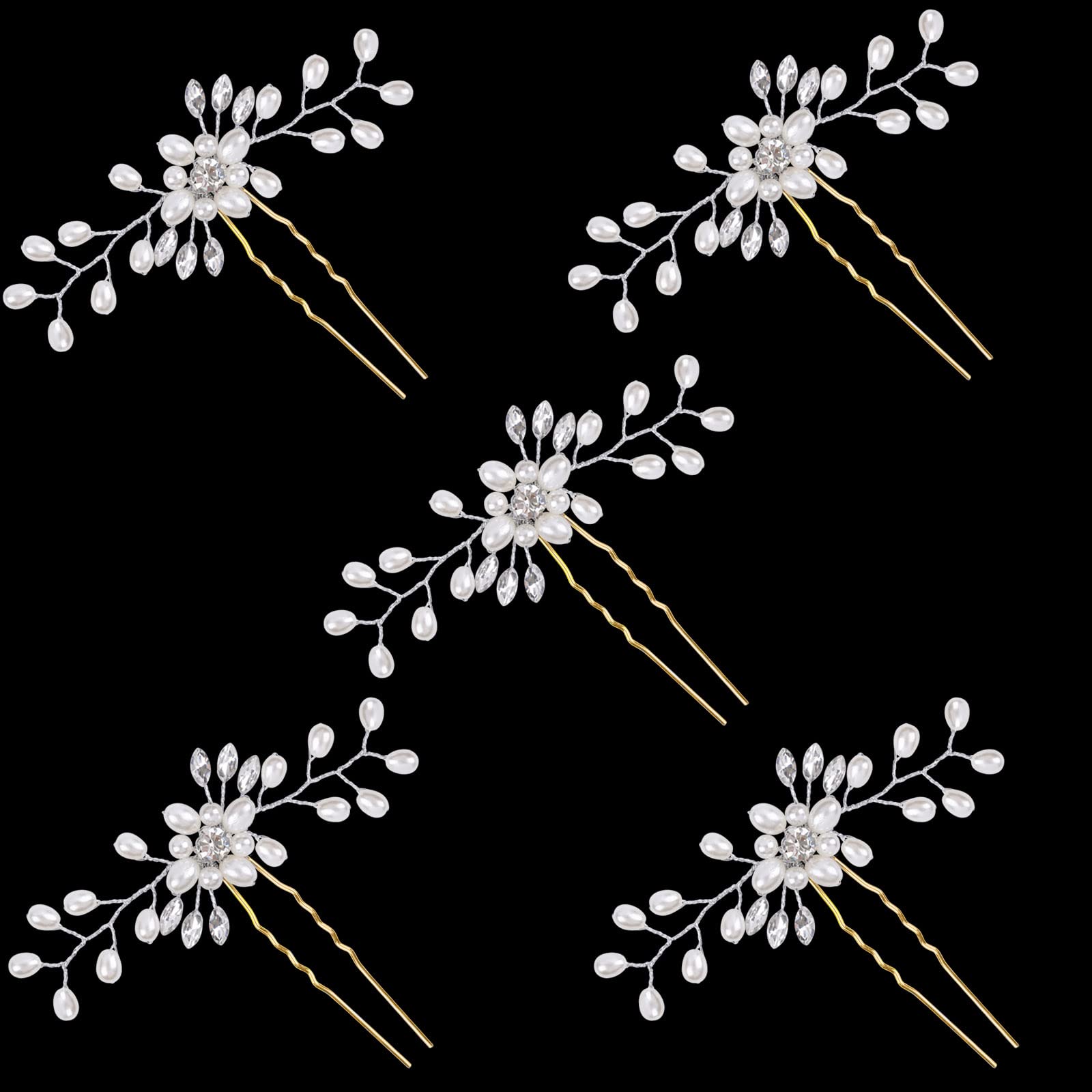 WBCBEC 5 Pcs Bridal Hair Pins Pearl Hair Pins Wedding Pearl Rhinestones Headpiece, Bride Hair Accessories for Women and Girls