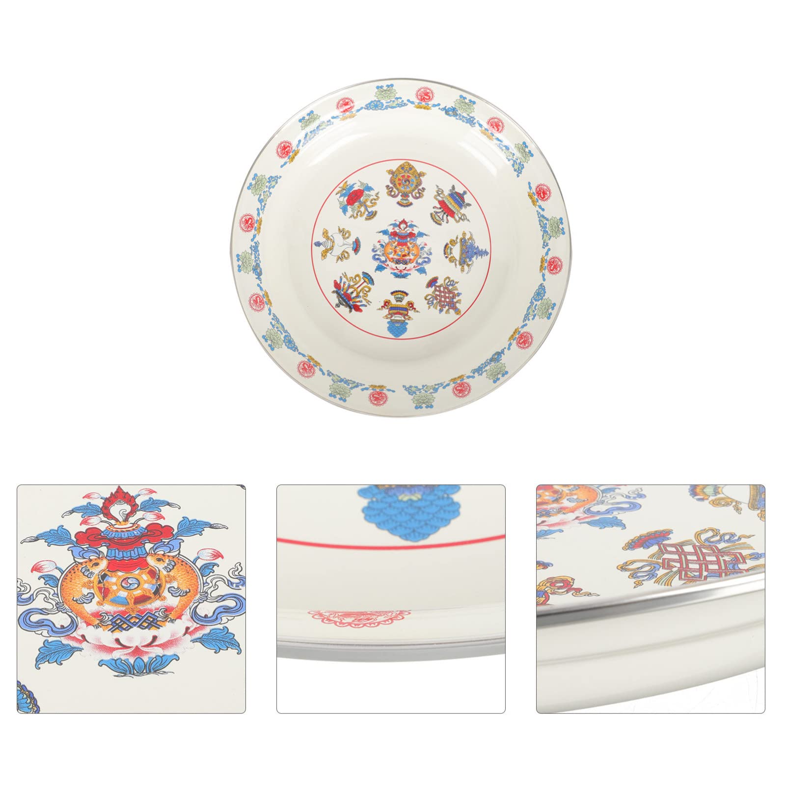 Assiettes à dîner, Assiettes à dîner divisées, The Diet Control Plate,Dinner Plates, Cake Stand Set Enamel Plate Food Serving Plate Round Serving Plate(White)