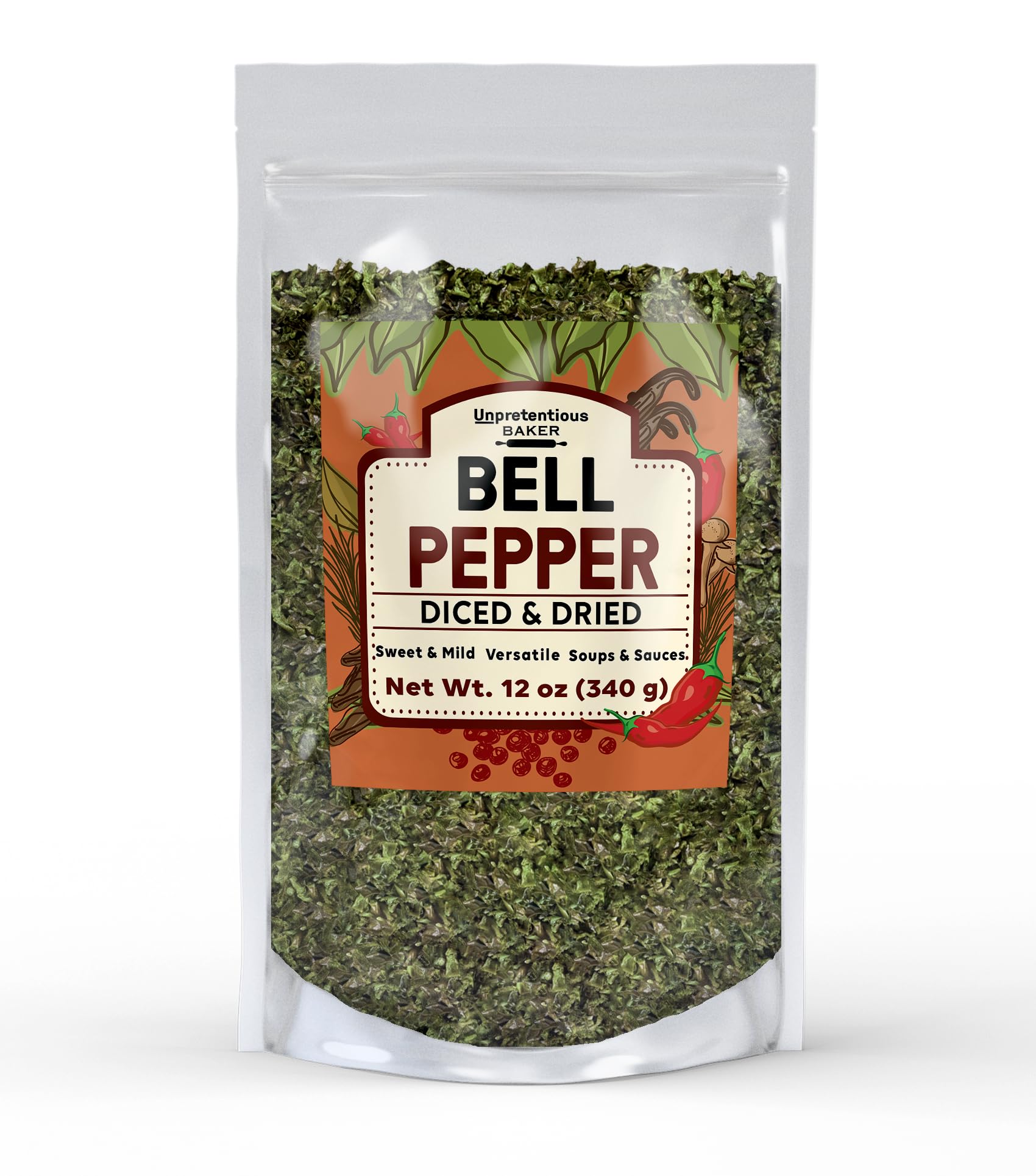 Unpretentious Diced Bell Pepper, 12 oz, Sweet & Mild Flavor, Versatile Ingredient, Soups & Sauces