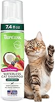 TropiClean Berry & Coconut Waterless Cat Shampoo - No-Rinse Dry Shampoo, Natural Deep Clean, USA Made, 7.4 oz