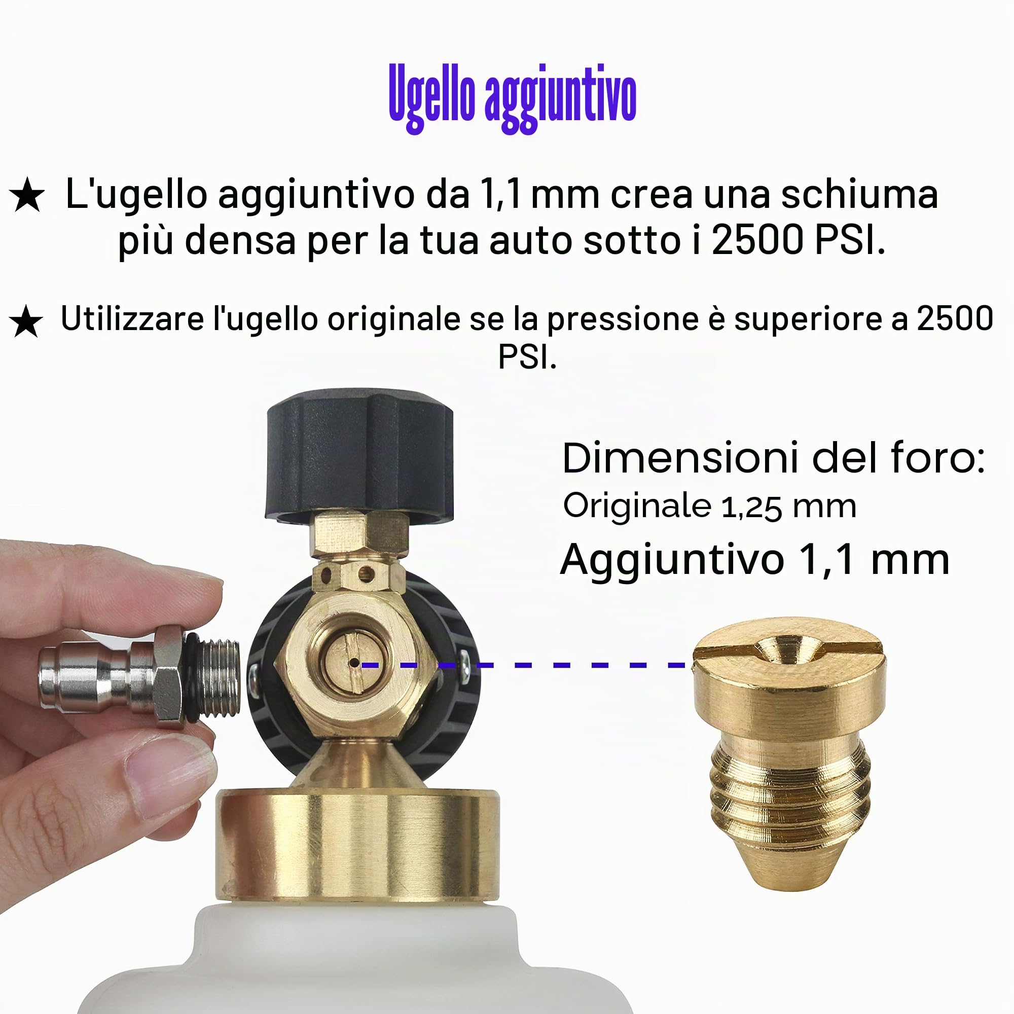 Tool Daily Schiuma Cannone, Regolabile Snow Foam Lancia per idropulitrice, Schiuma Blaster per lavaggio auto, Ugello orifizio aggiuntivo 1,1 mm, 1/4 "