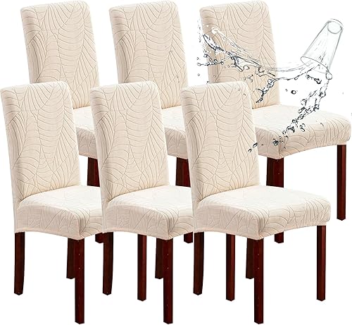 Genina - Juego de 6 fundas impermeables para sillas de comedor, fundas extraíbles, fundas protectoras para sillas tipo Parson para cocina (hojas,