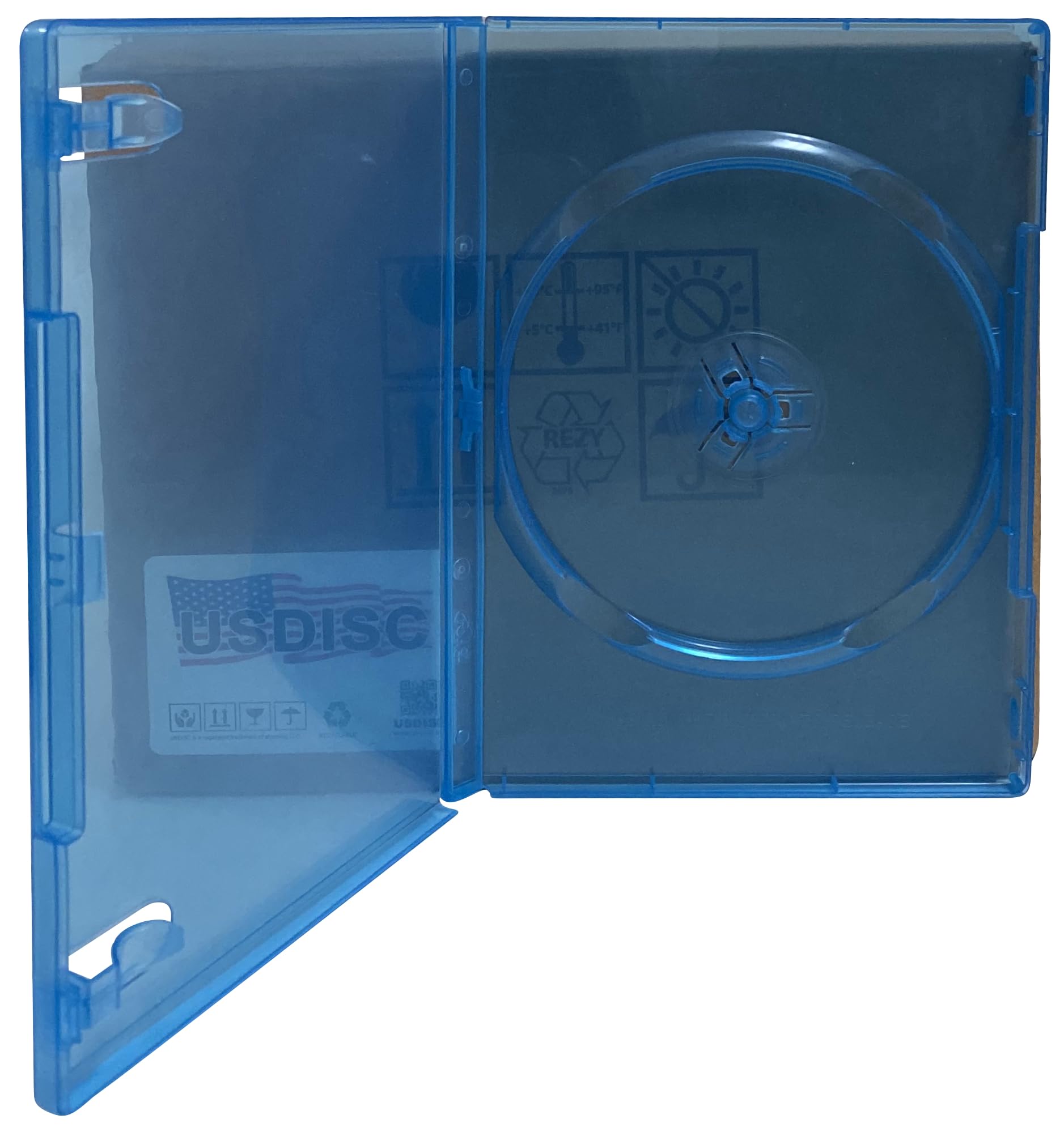 USDISC DVD Cases Standard 14mm Premium, Single 1 Disc, Clear Blue, Pack of 100