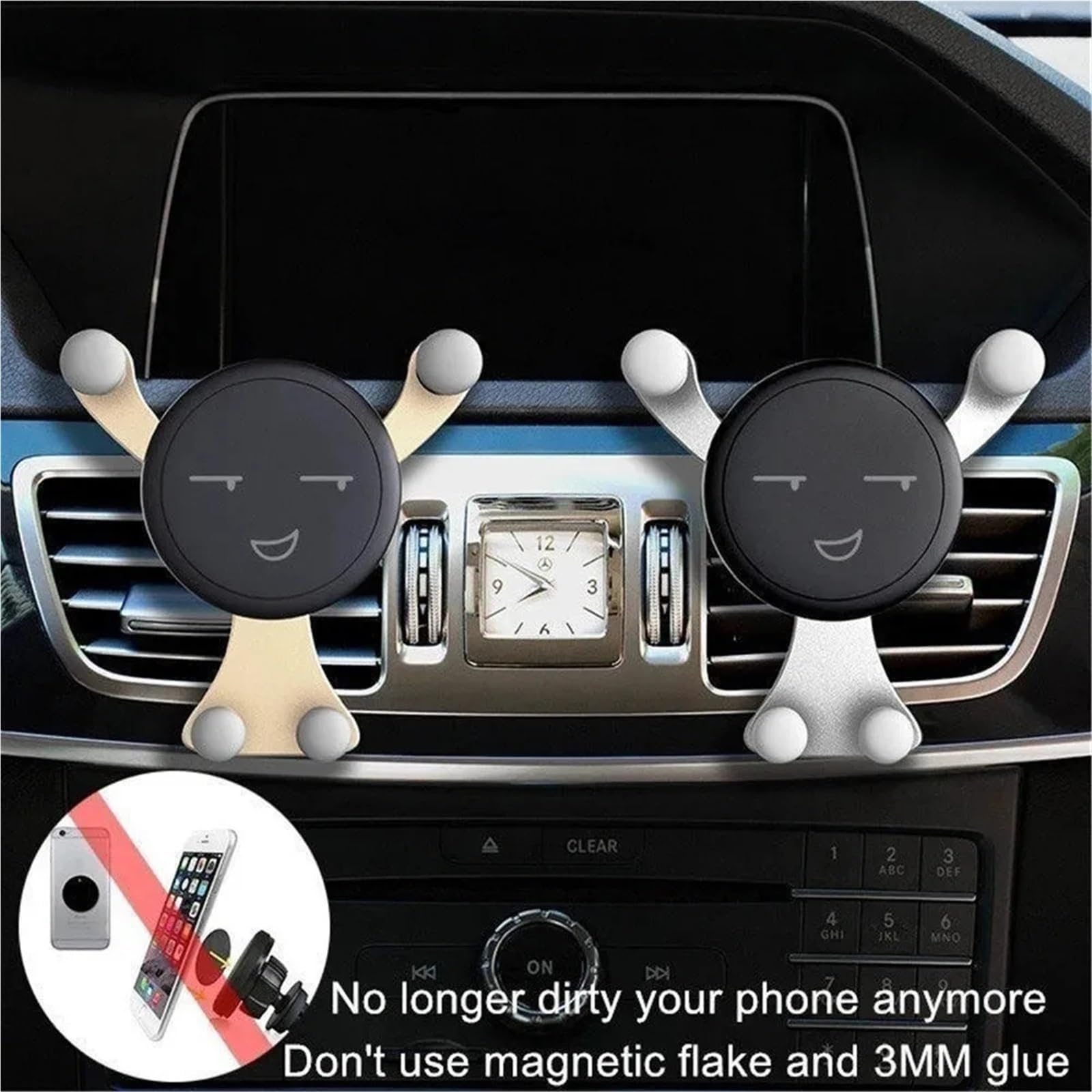 Uchwyt samochodowy na telefon Samochodowy uchwyt n Uchwyt samochodowy na telefon grawitacyjny, klips na kratkę wentylacyjną, uchwyt na twarz Smile, stojak na telefon komórkowy(Black 3pcs)