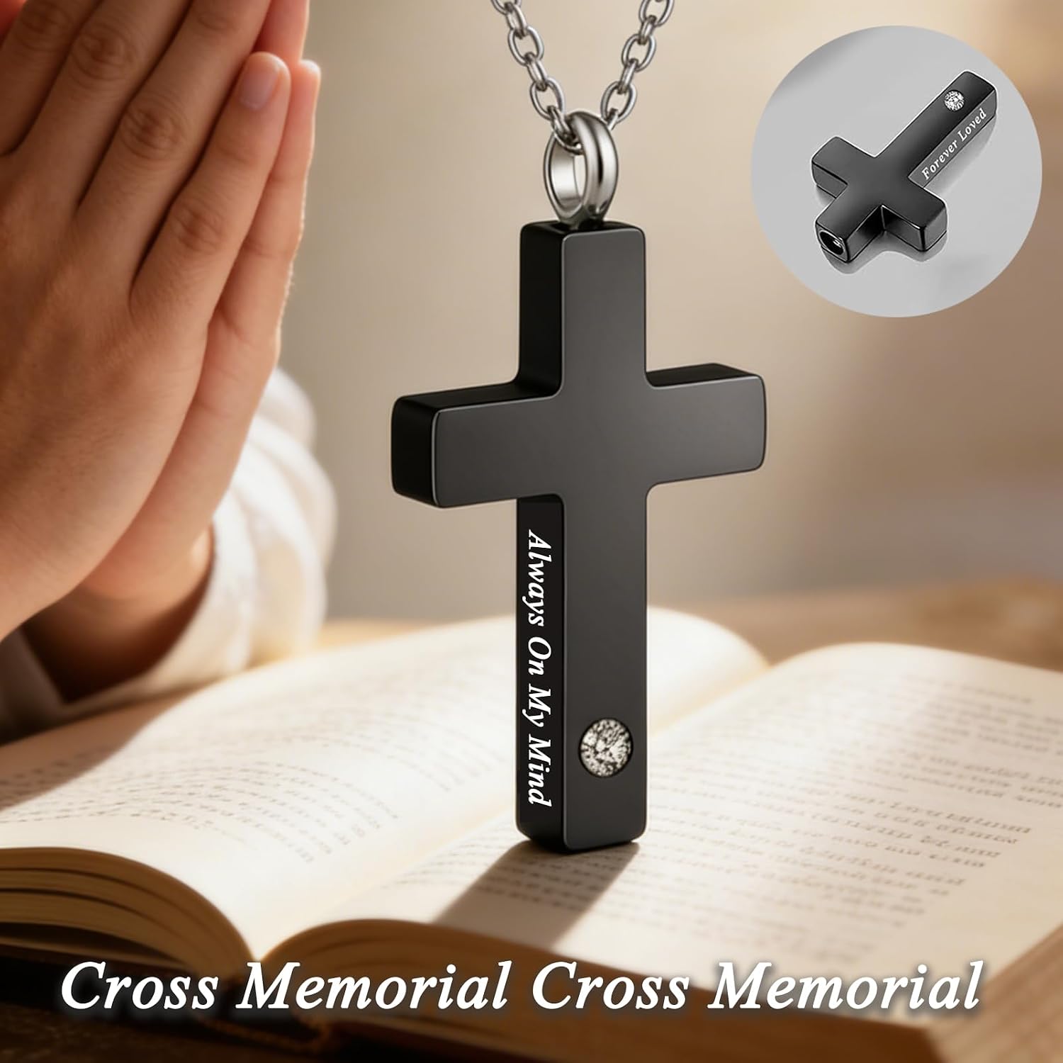 6Piece Cross Urn Necklace for Ashes for Men Women Cremation Jewelry for Ashes Stainless Steel Urns Locket Necklace Ashes Holder Pendant