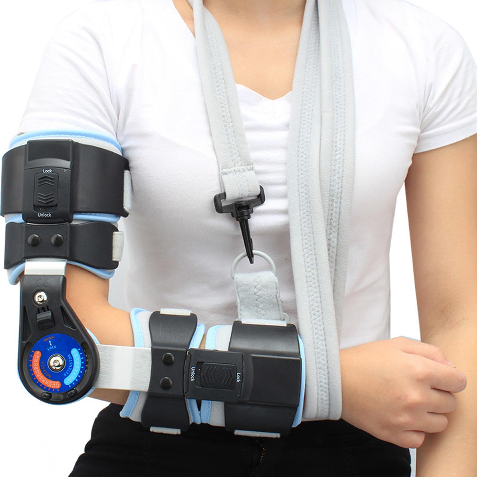 VIDECOR Soporte de Codo con Bisagra Ajustable, Soporte de Fijación de Fractura de Brazo con Cabestrillo, Soporte de Aleación de Aluminio Reforzado, para Fracturas,