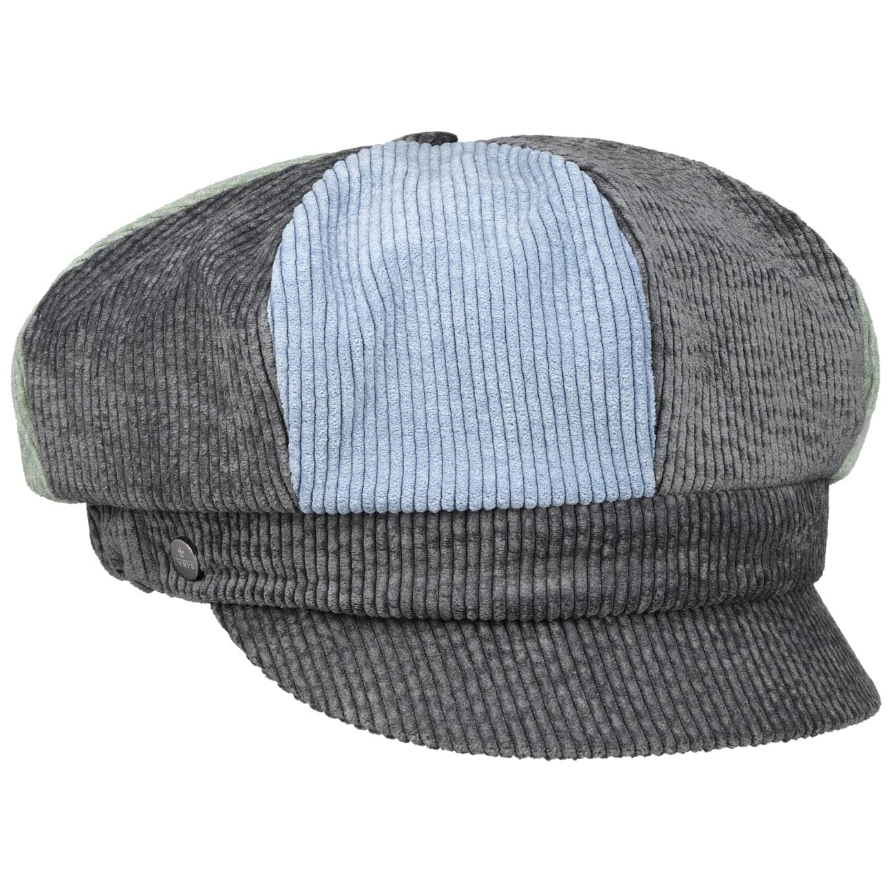 Lierys Thick Cord Multicolor Newsboy Cap Patchwork Made in Italy Women Autumn Winter Grey