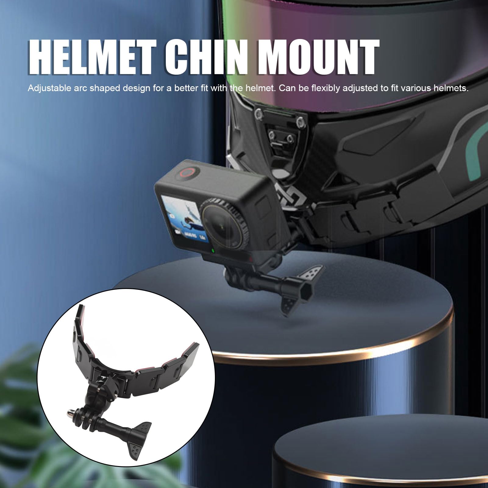 Akozon Soporte para Barbilla para Casco de Motocicleta, para Cámara de Acción, 3 Secciones, Adhesivo de Doble Cara Desmontable, Rotación de 360 ​​Grados, Soporte para Montaje en