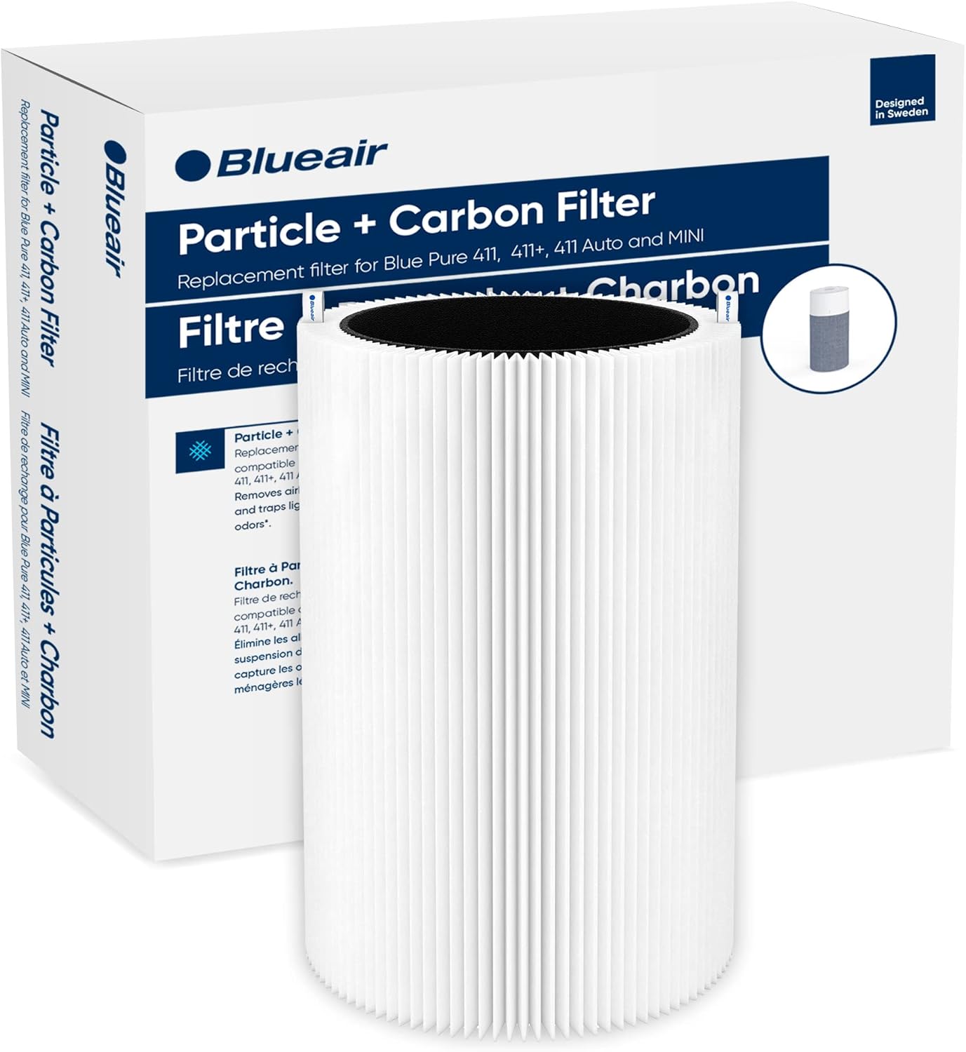 BLUEAIR Blue Pure 411 Auto, 411, 411+ Genuine Replacement Filter, Particle and Activated Carbon