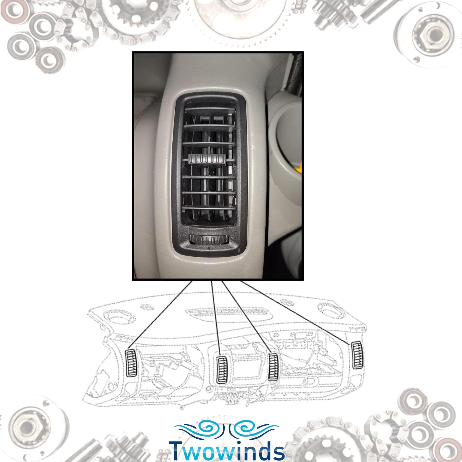 Twowinds - Bocchetta Ventilazione 7701054458 Compatibile con Renault Trafic 2, Opel Vivaro A, Nissan Primastar (2002-2014) - Console Centrale - Griglia Diffusore Aria Riscaldamento (2 pezzi)