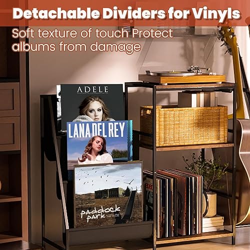 Miniatura 6 de Soporte para múltiples guitarras y tocadiscos con estante de almacenamiento, 3 en 1 ajustable negro para guitarras y bajos acústicoseléctricos,