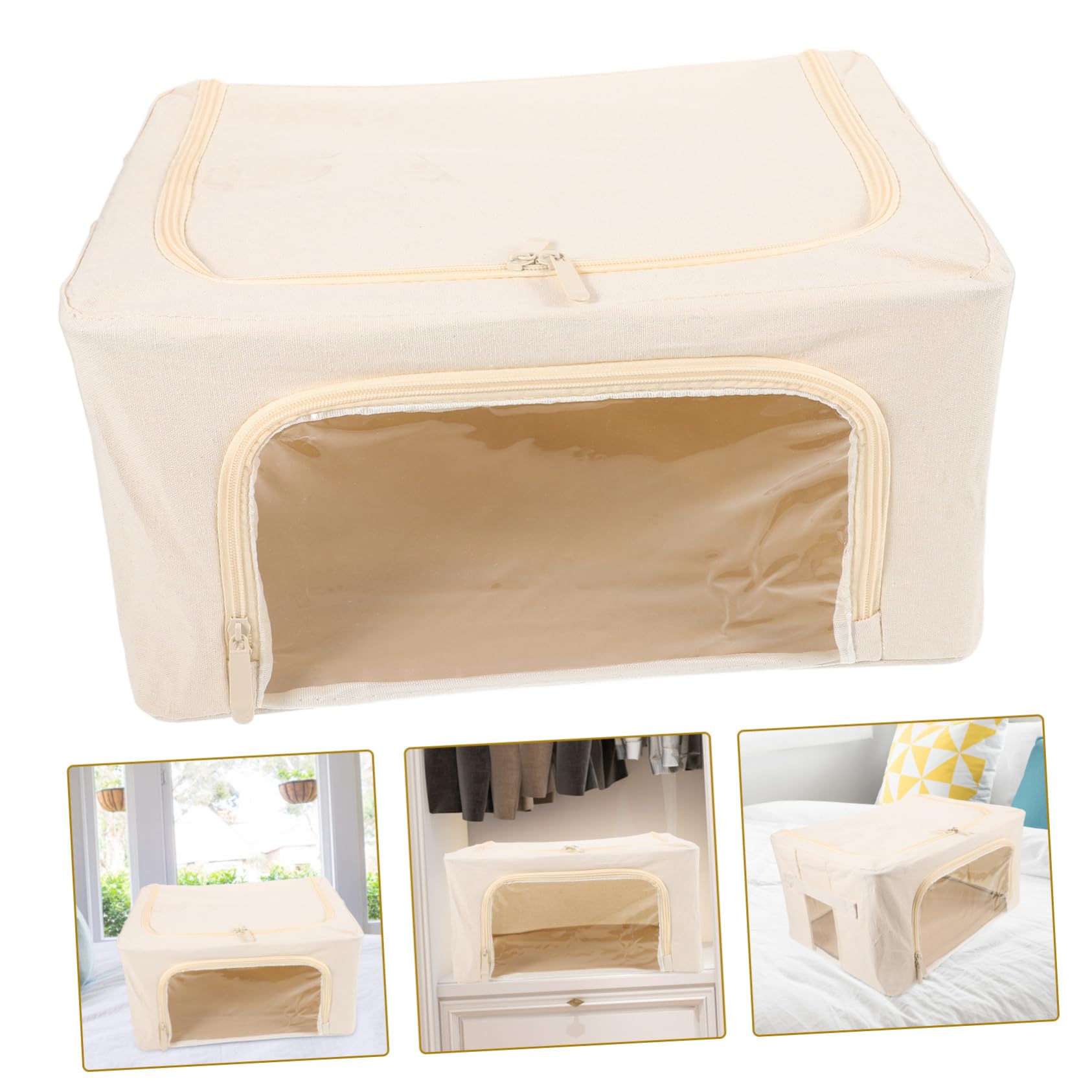 Borsa Portacoperte Pieghevole 22l in Poliestere-cotone Telaio in Acciaio | Beige, Grande Capacità, Traspirante e Robusta, per Coperte e Piumoni, Struttura Anti-deformazione