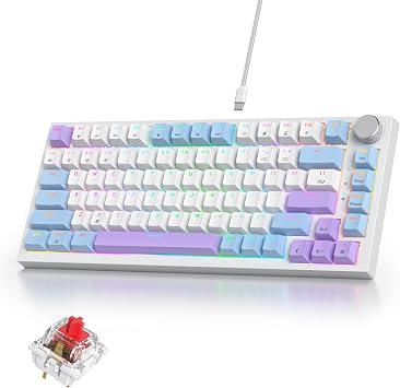 75% Purple Mechanical Gaming Keyboard with Hot Swap RGB and Gasket Mount - TKL Red Switch, 75 Percent, Creamy Mechanical Keyboard 82 Purple White