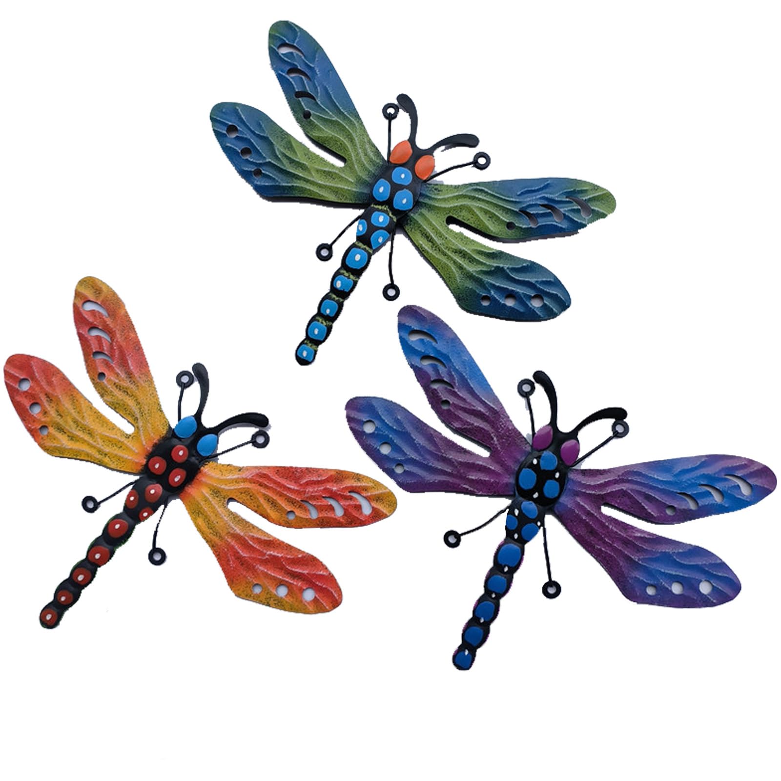 Metal Dragonfly Wall Decor 3 Pack 21x30cm Garden Outdoor Metal Wall Art for Patio Hanging Decorations Sculpture for Living Room Bedroom Bathroom Kitchen Fence Decor