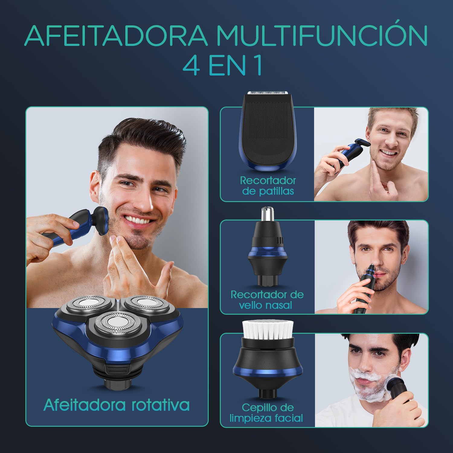 VOYOR Máquina de afeitar Afeitadora Eléctrica Recargable Para Hombres, Recortadora de Barba, Juego de Afeitadora En Húmedo y Seco TX410 (Azul)
