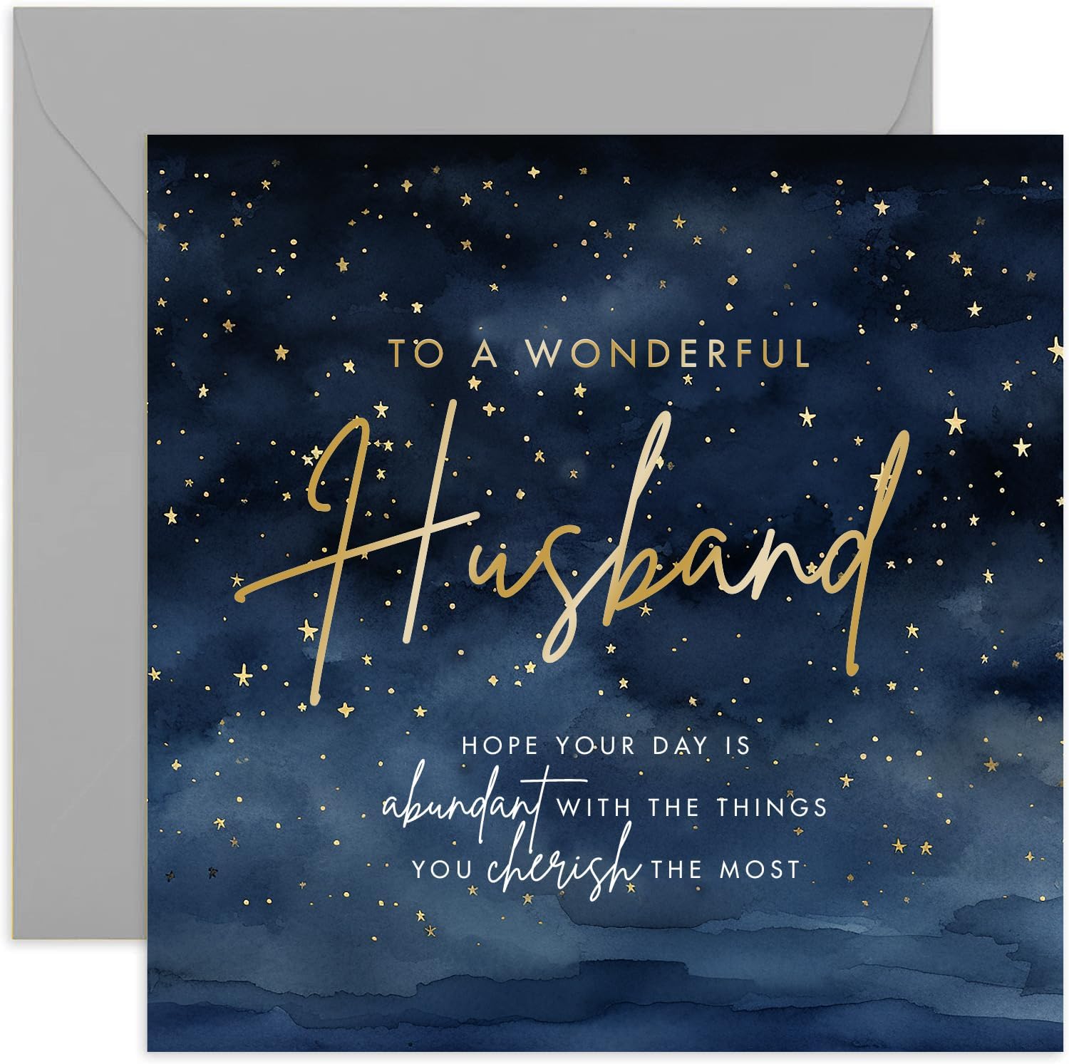 Birthday Card for Husband - Wonderful Stars Design - Male Birthday Card for Men Adult - Gold Foil Star Sky Design - Special Birthday Card for Him from Family | Blank Inside Envelope