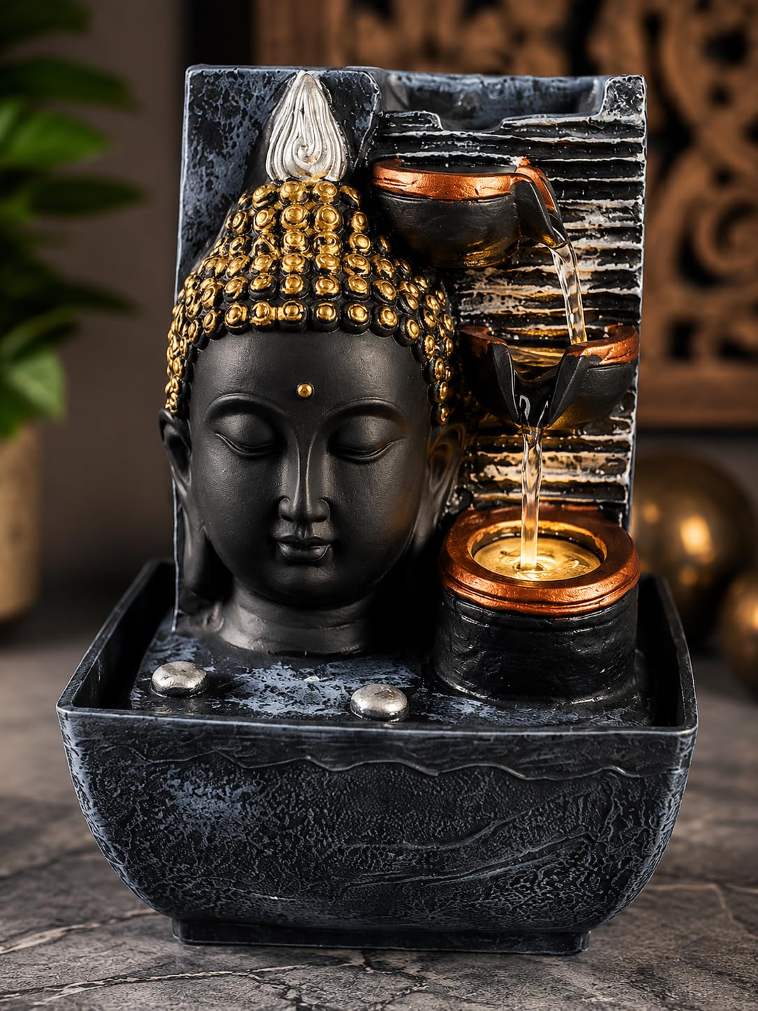 Buddha Water Fountain for Home Decor with LED Light | Indoor Tabletop Waterfall Fountain | Feng Shui Meditation Decor | Fountain for Living Room, Office, Temple & Gift-image-15