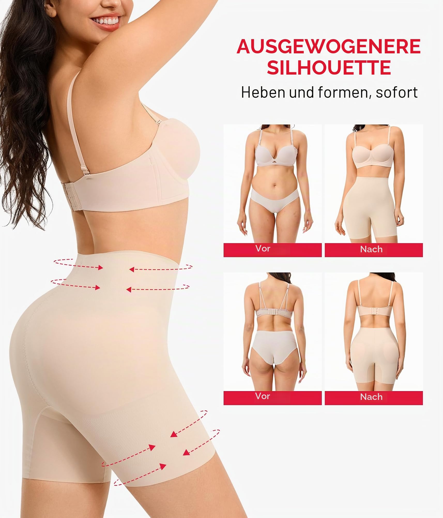 Nebility Damen Butt Lifting Shapewear – Integrierte Hüft- und Po-Pads, mittelhohe Taille, gepolsterte Shaper-Shorts, Booty Enhancer Lifter