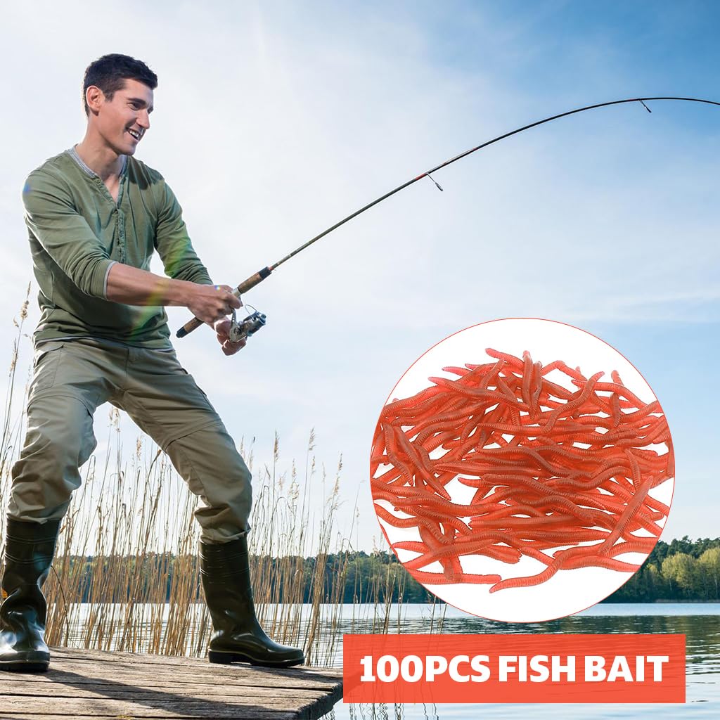PROBEROS 100 Pcs Fishing Bait Soft Earthworm Lure 3.5CM for Freshwater 2