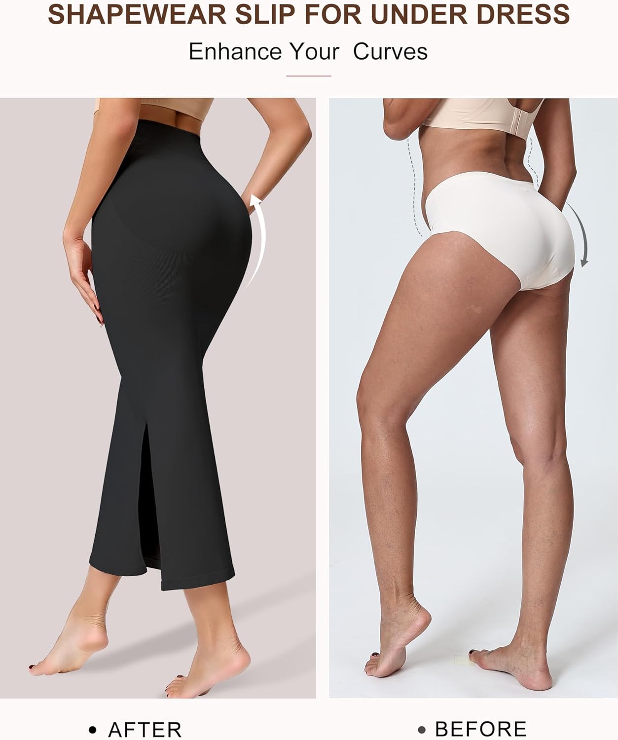Half Shapewear Slip for Women Under Dress, Tummy Control High Waist Seamless Maxi Skirt Body Shaper - Image 2
