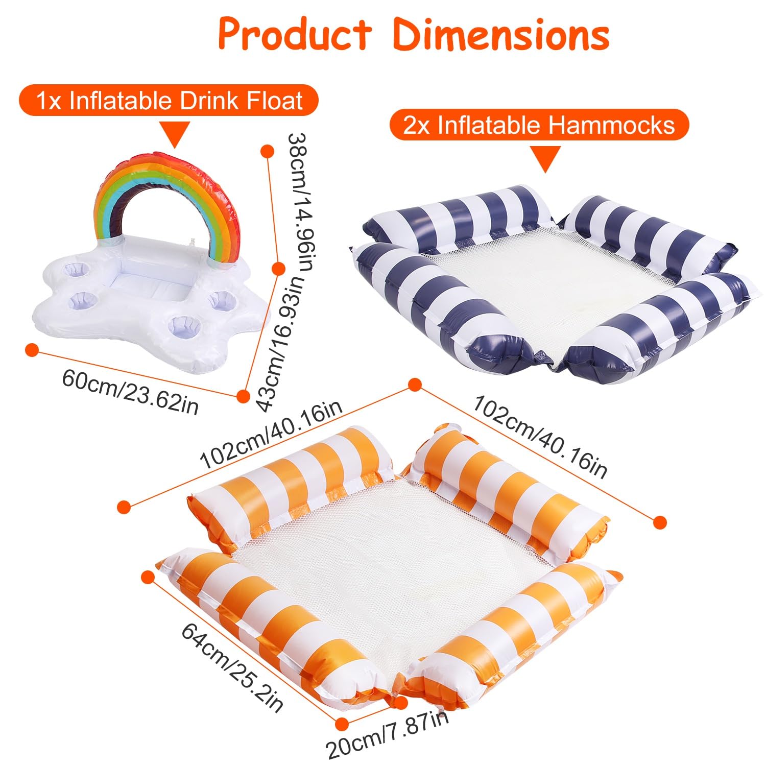 3 Pack Inflatable Pool Floats for Adult 1 Drink & Snack Float 2 Water Hammocks with High Buoyancy Pillows Cooling Mesh