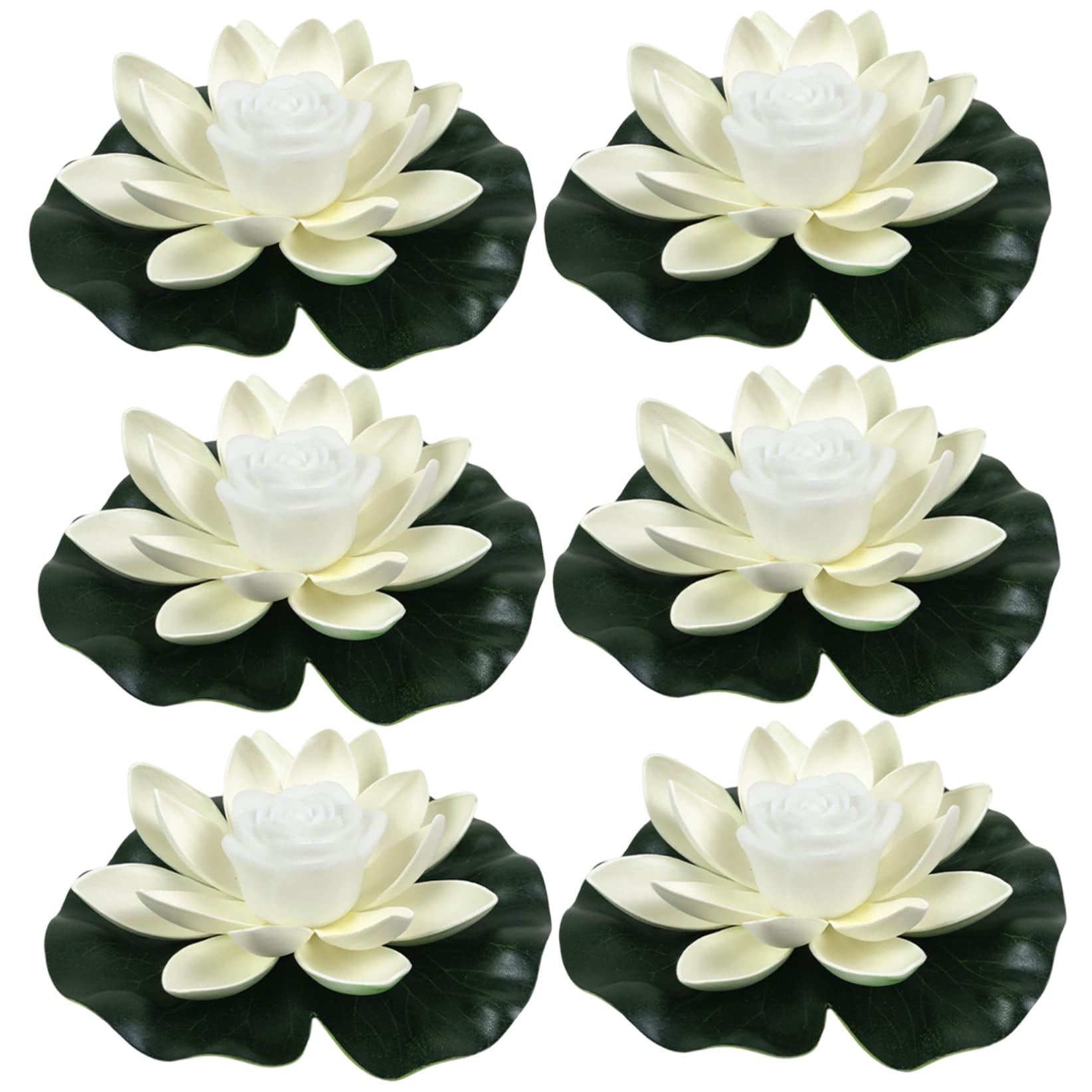 Hbbgdiy 6PCS 7 Inch LED Floating Lotus Flower Pond Lights, Waterproof 3D EVA Lily Pad Decor for Garden Pond, Pool, Water Feature & Outdoor Ambience