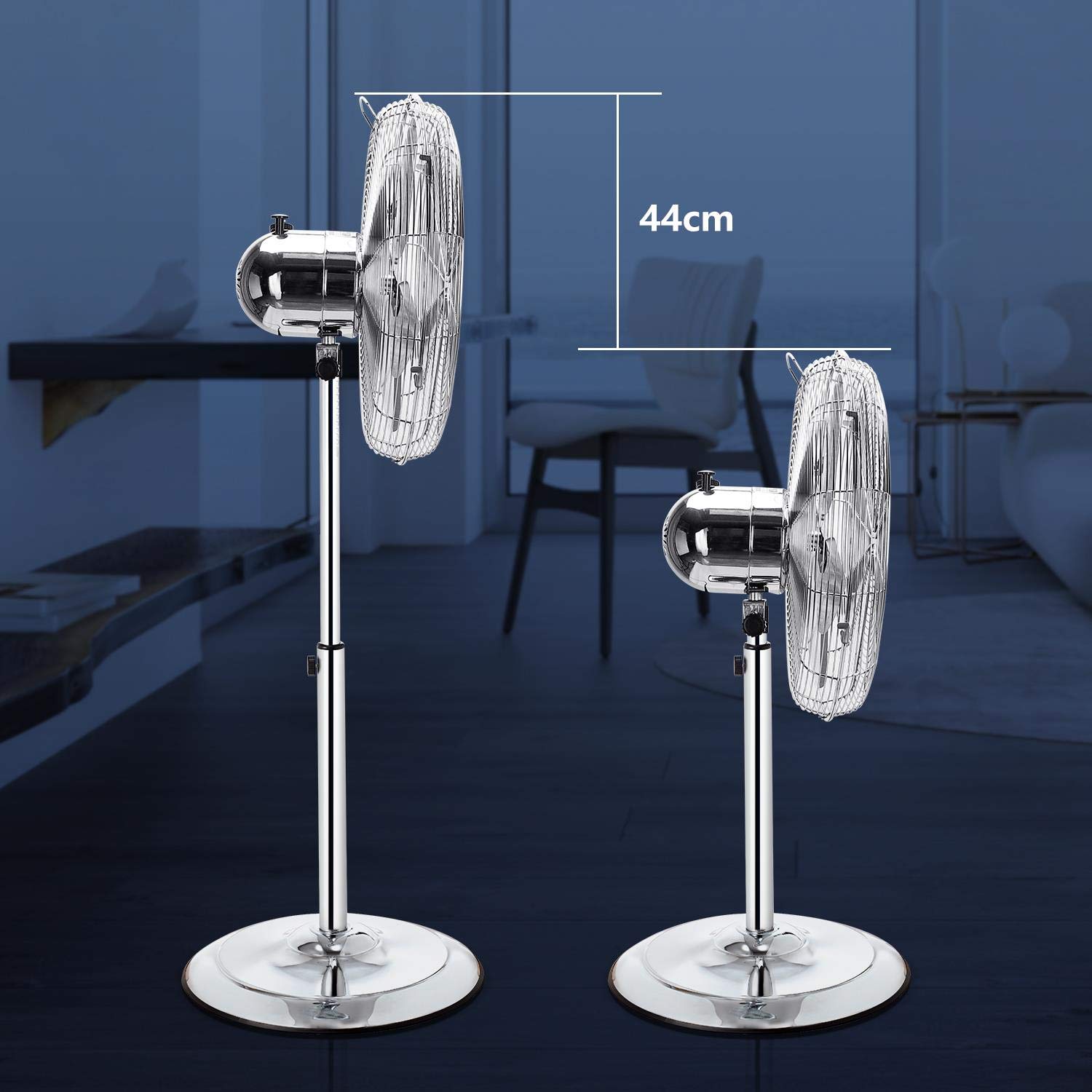 Aigostar Emery- Ventilatore acciaio, Ventilatore a piantana con oscillazione a 90°, altezza regolabile, 3 velocità, 60 W, 40 cm, maniglia per trasporto, griglia di sicurezza per bambini.