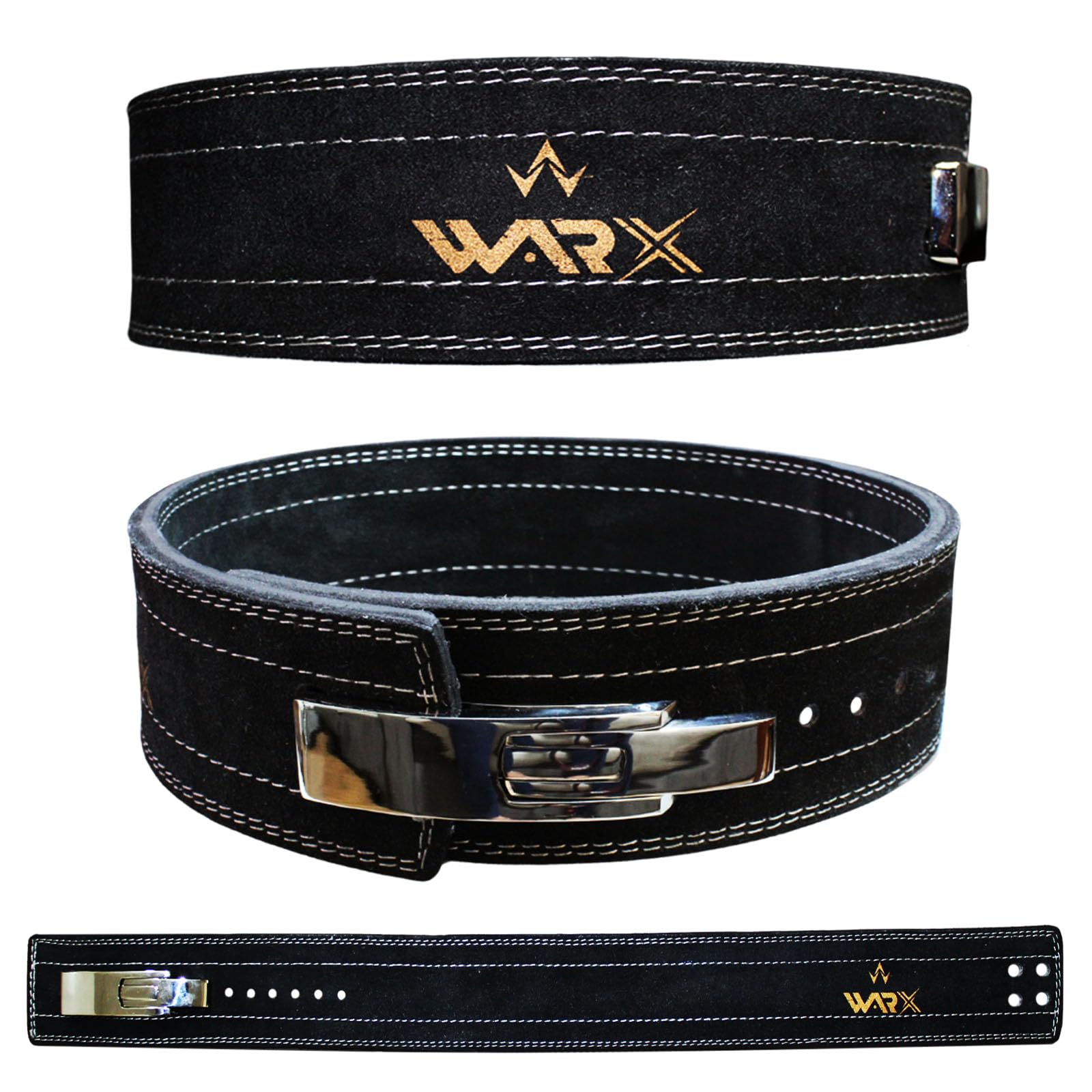 WARX Leather Weight Lifting Belt Powerlifting Belt Back Support – 4” Wide x 10mm Thick Lever Buckle Cowhide Leather Training Belt Suede Lining (XL)