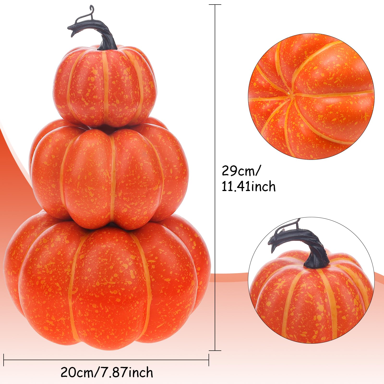 Gresorth 29cm Artificial Orange Pumpkin Tower Decoration Fake Fall Harvest Vegetable Display Realistic Stacked Foam Ornament Home Table Shelf - Image 2