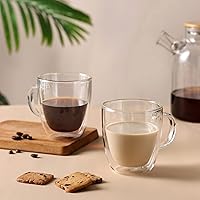 Vista 7 de CNGLASS - Tazas de vidrio de espresso aisladas de 5.4oz/160ml, juego de 2 pequeñas tazas de café transparentes, tazas de vidrio de doble pared