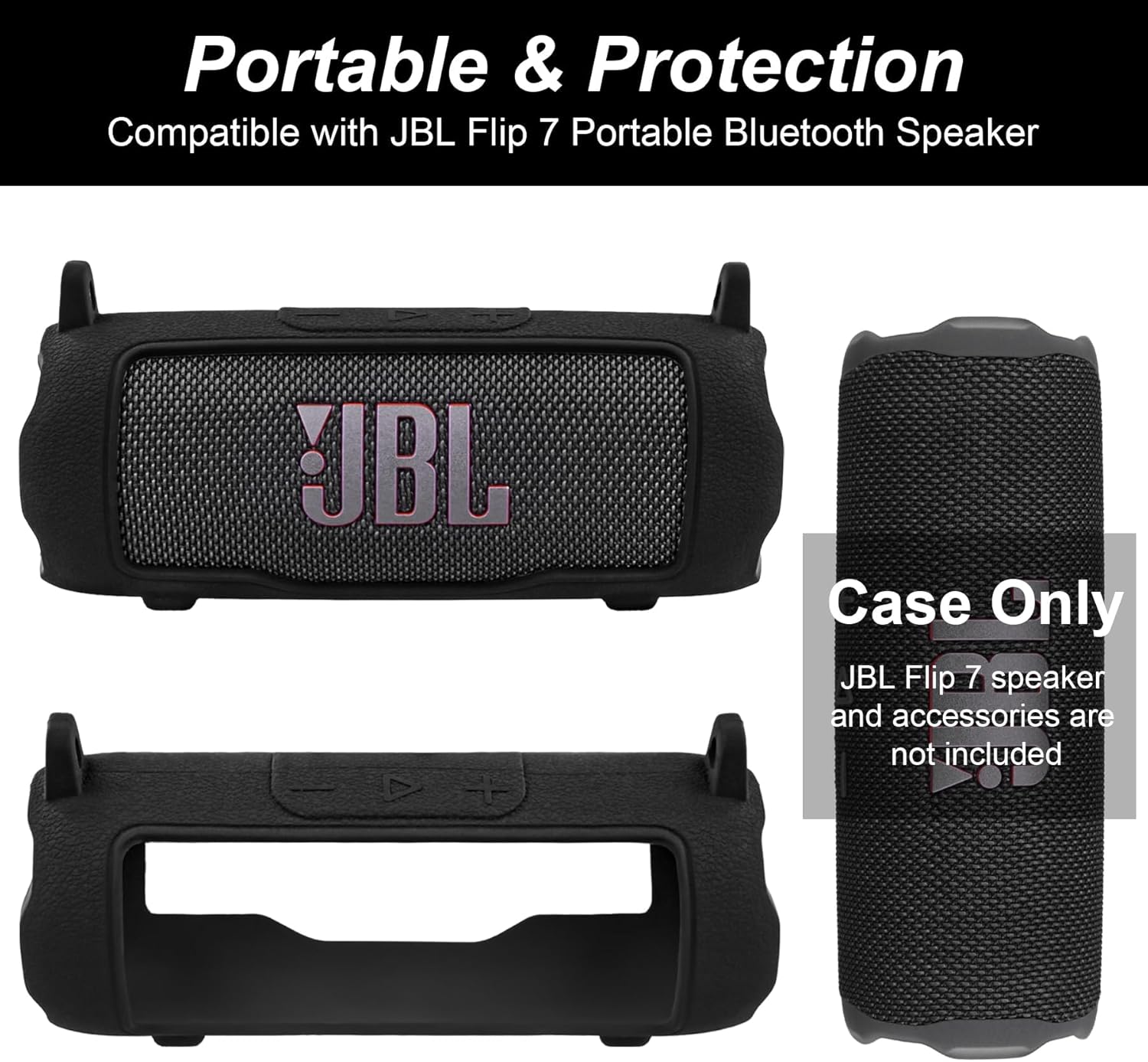 khanka for JBL Flip 7 Waterproof Portable Bluetooth Speaker Silicone Case,Soft Protective Sleeve Cover with Shoulder Strap for JBL Flip 7 Speaker (Black) - Image 3