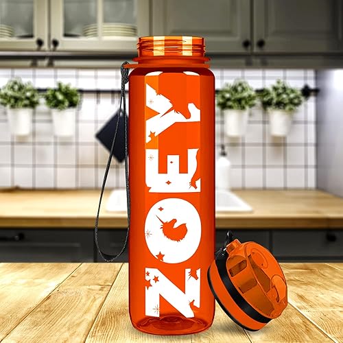 Miniatura 6 de Botella de agua personalizada para niños, naranja brillante, 32 onzas, motivacional, fitness, deportes, con marcador de tiempo, boca ancha, a prueba