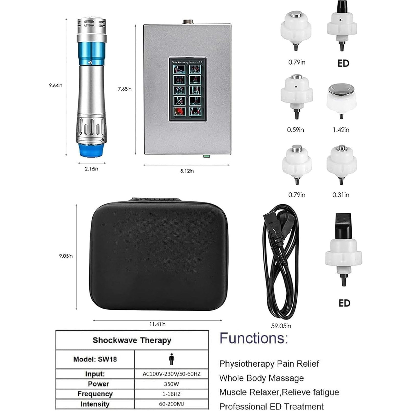 ED Shock Wave Therapy Machine, Shockwave Physiotherapy Instrument, Pain Relief Massager, Portable Fisjotherapy Massage Gun for Body Relax