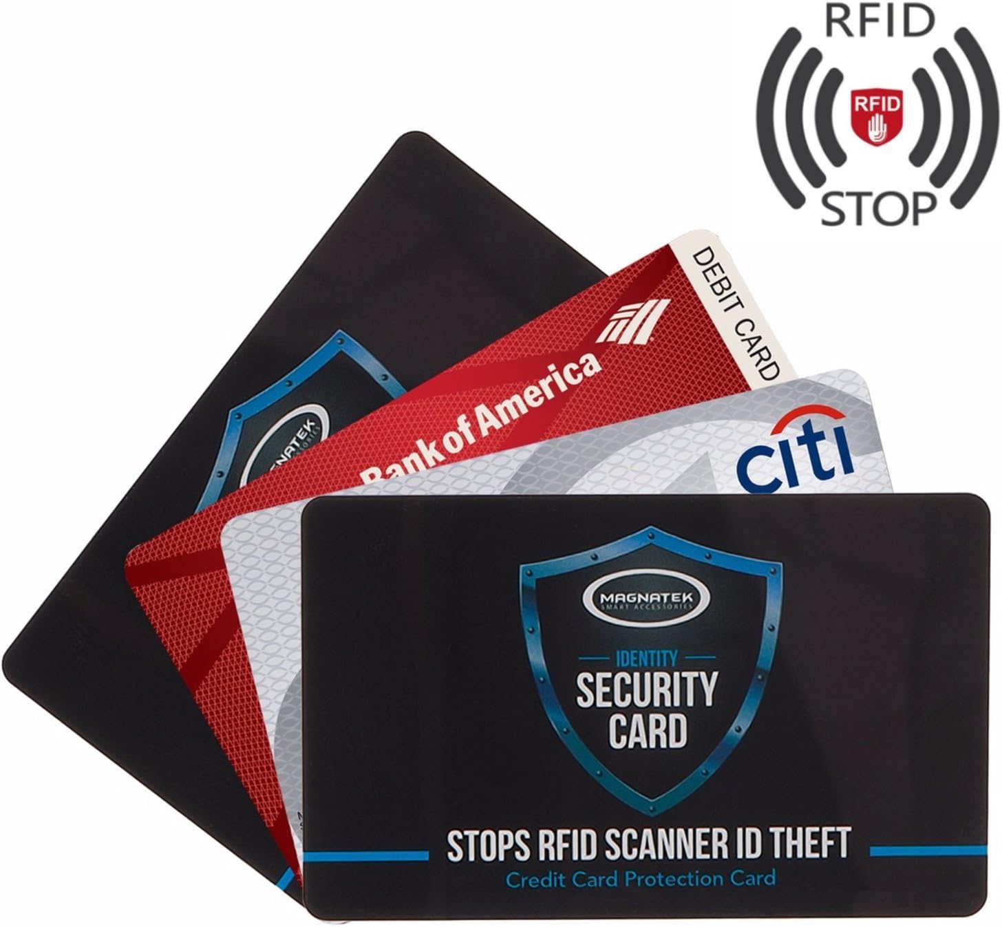 2 RFID Blocking Credit Card Protectors-Instant RFID Jamming Protection for Your Wallet/Purse-Best Blocking Card Protection Stops Identity Theft-Includes 2 Bonus Passport Identity Security Protectors.
