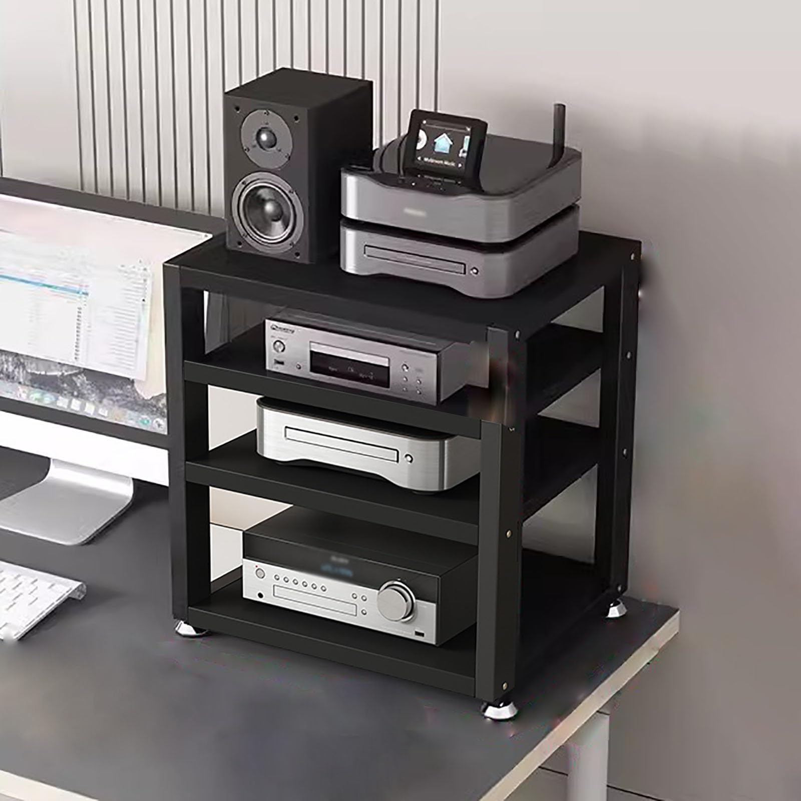 YLLFFLL 4 Layers Media Storage Cabinet - 48cm Tall Small Media Cabinet Portable Space-Saving - Stable Modern AV Stand Audio for Printer, Amplifiers, Record Player (Color : Black-A)