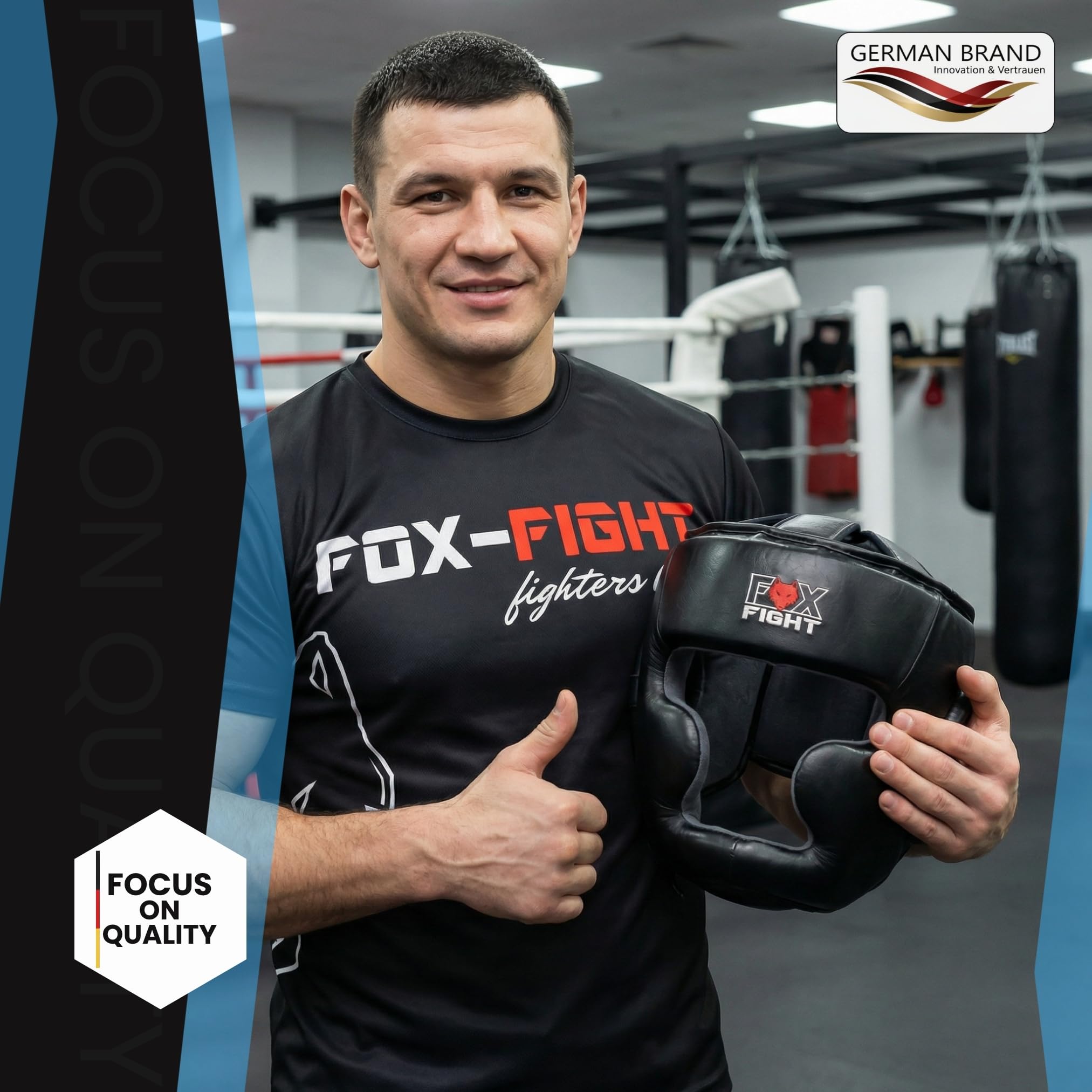 FOX-FIGHT Kopfschutz Full Face | aus echtem Leder | Boxhelm für Sparring | Verstellbare Größe für Boxen, MMA, Muay Thai, Kickboxen & Kampfsport