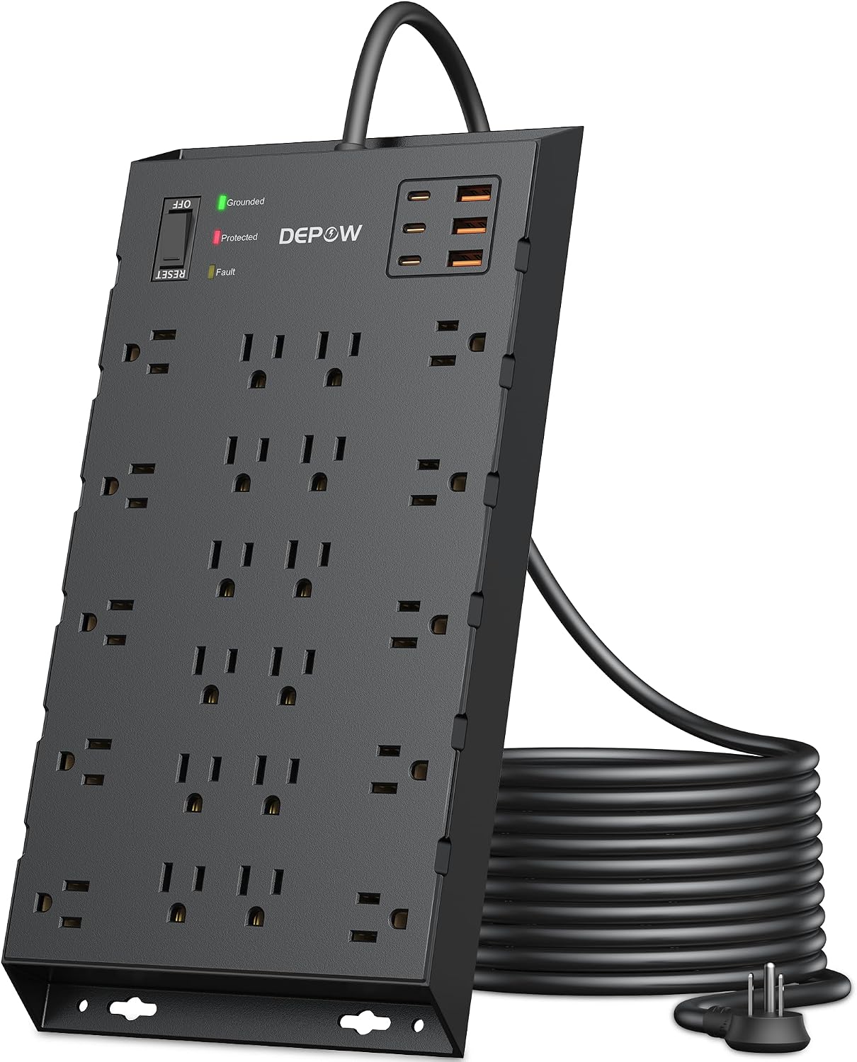 DEPOW 10FT Surge Protector Power Strip, ETL Listed, 22 Outlets 6 USB, 2100J