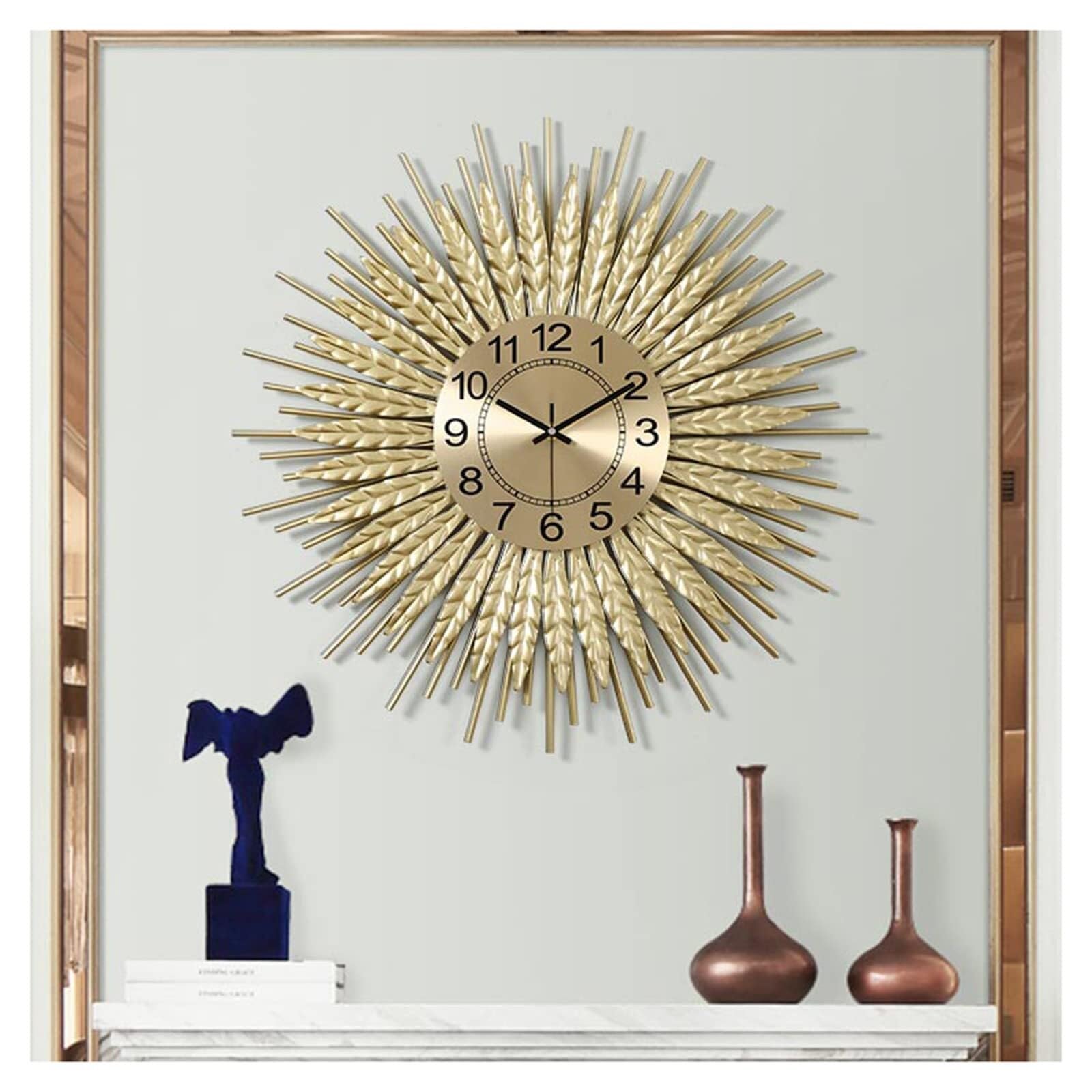 Ginkgo - Reloj de pared con diseño de hojas, moderno y silencioso, decoración de metal para sala de estar, cafetería, restaurante, 27.5 pulgadas
