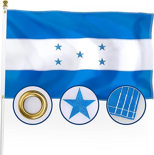 XIFAN Bandera de Honduras prémium de 3 x 5 pies, para exteriores, grande, de doble cara, resistente, nailon 210D, bordado, estrella, bandera de país