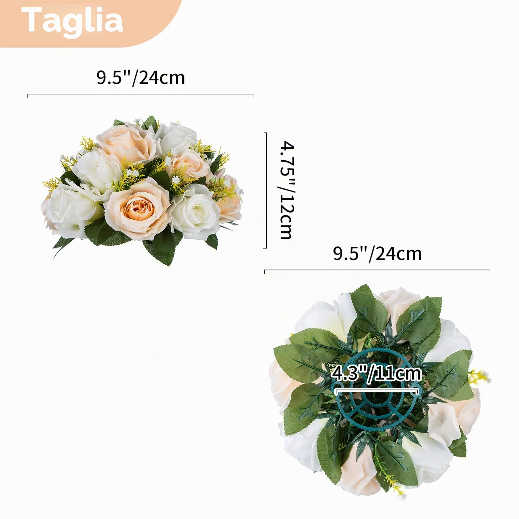 10 Pezzi Fiori Finti, Rose Plastica a 15 Teste con Base, Adatte per Centrotavola Matrimonio del Nostro Negozio Fioriera per Decorazioni per la Casa di San Valentino(Champagne&Bianco)