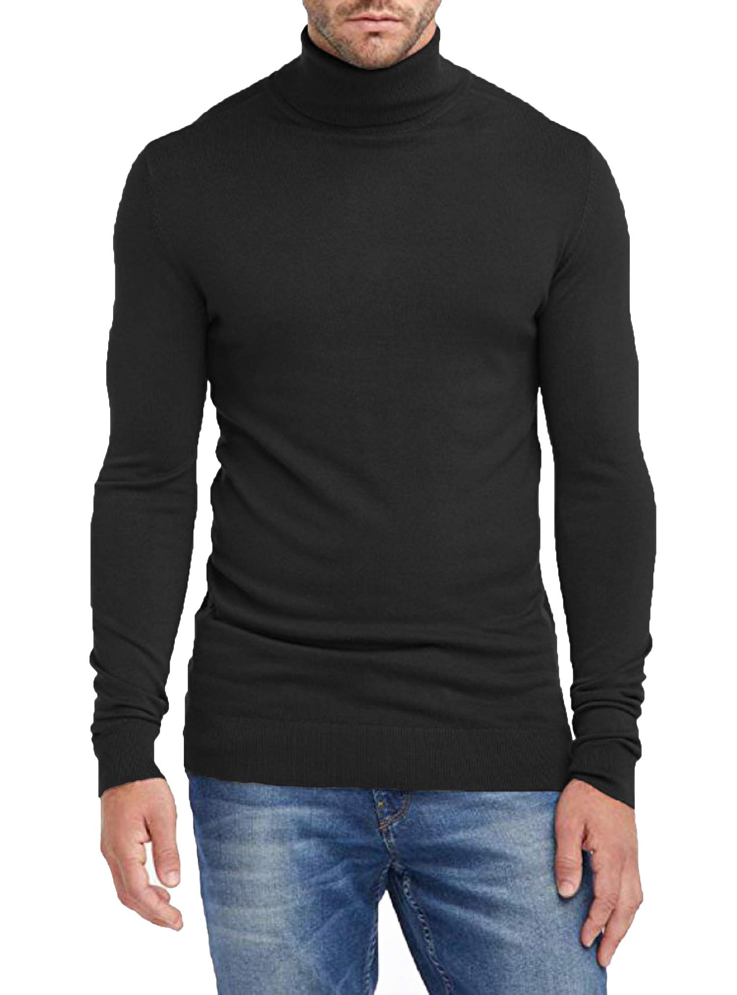 Hann Brooks Mens Thick Cotton Regular Fit Roll Polo Turtle Neck Jumper Pullover Top (Black, L)