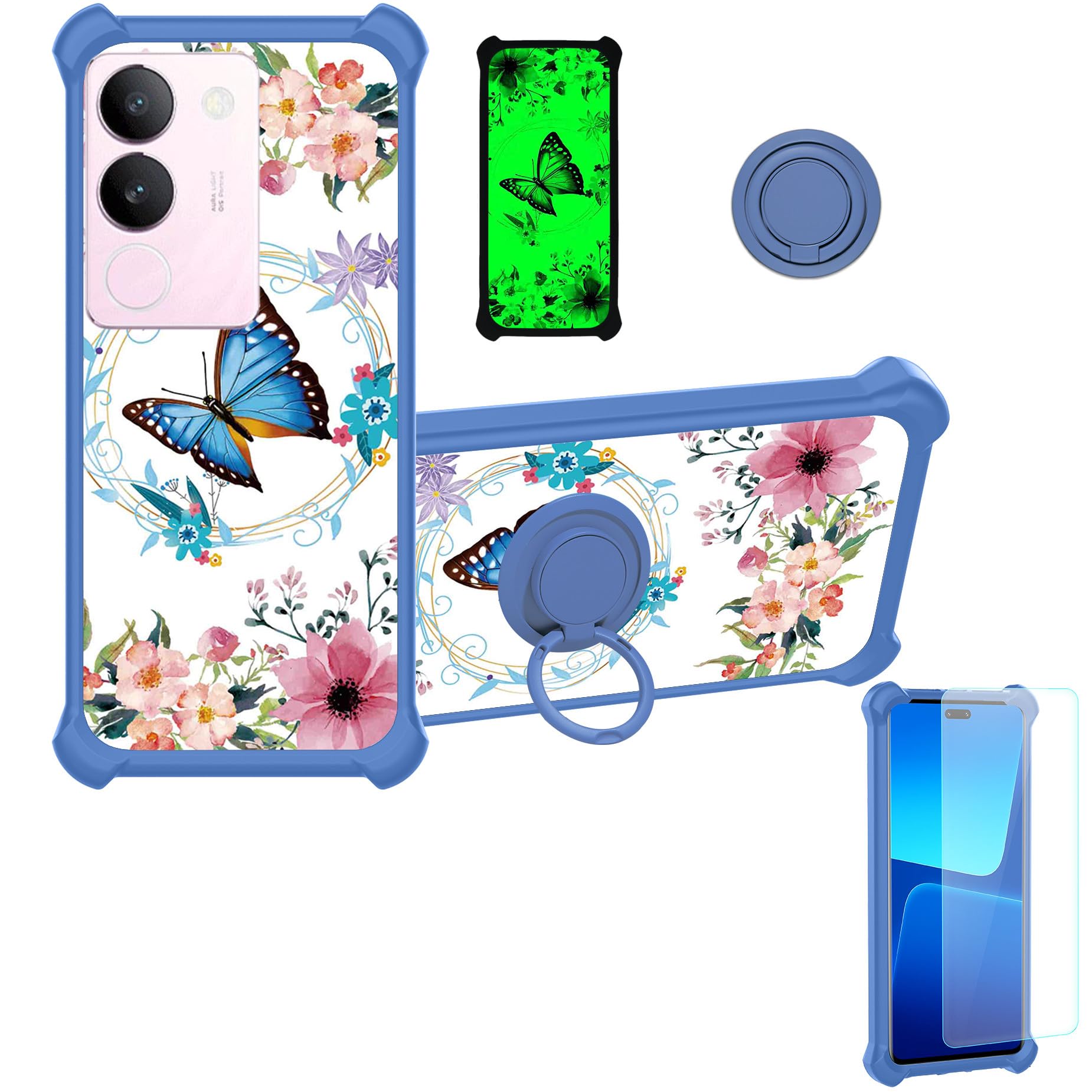 jioeuinly Case for Vivo S17 Case Compatible with Vivo S17 Phone Case Cover [with Tempered Glass Screen Protector][Ring Support][Luminous Effect] YGL-LHD
